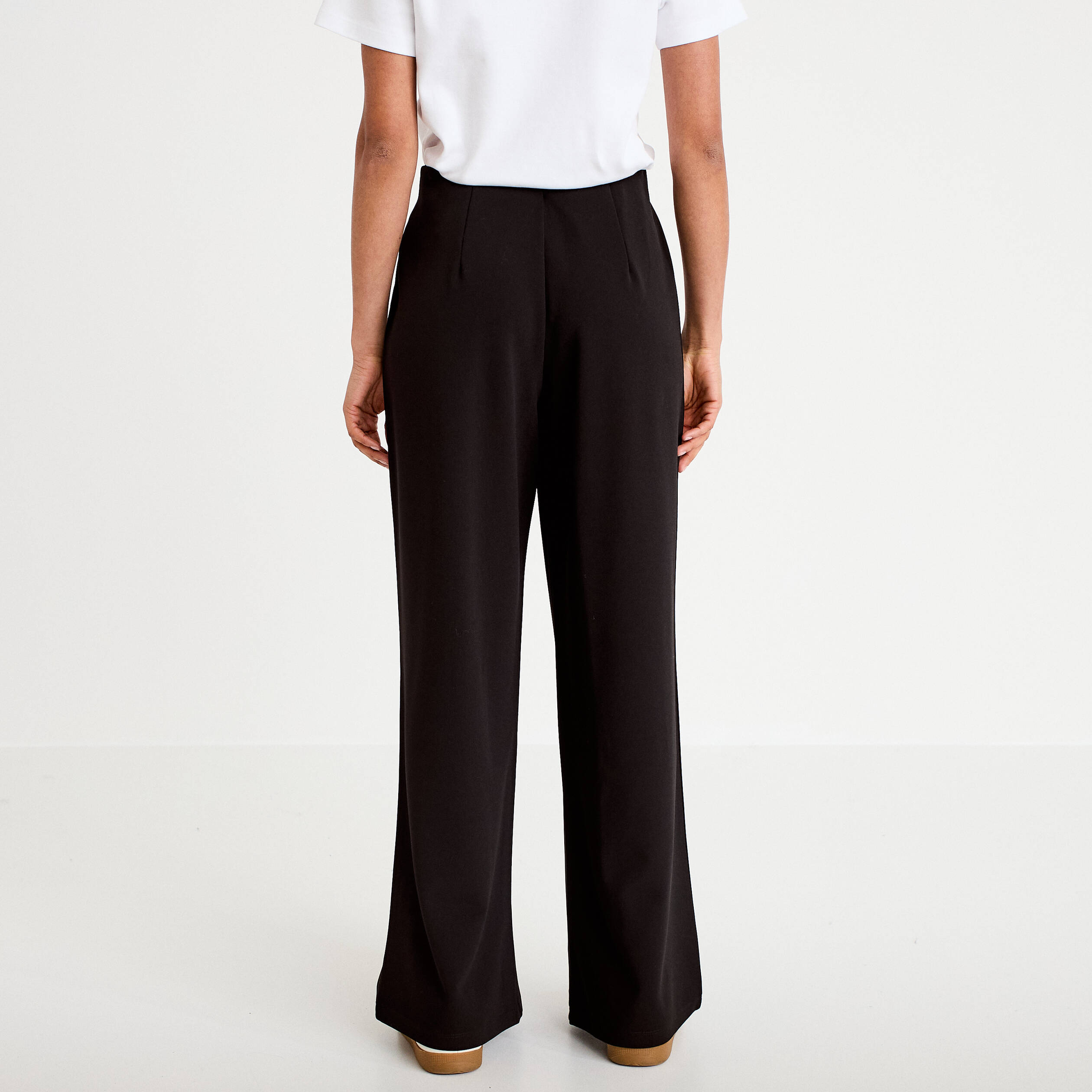Pantalon large taille haute fluide noir femme