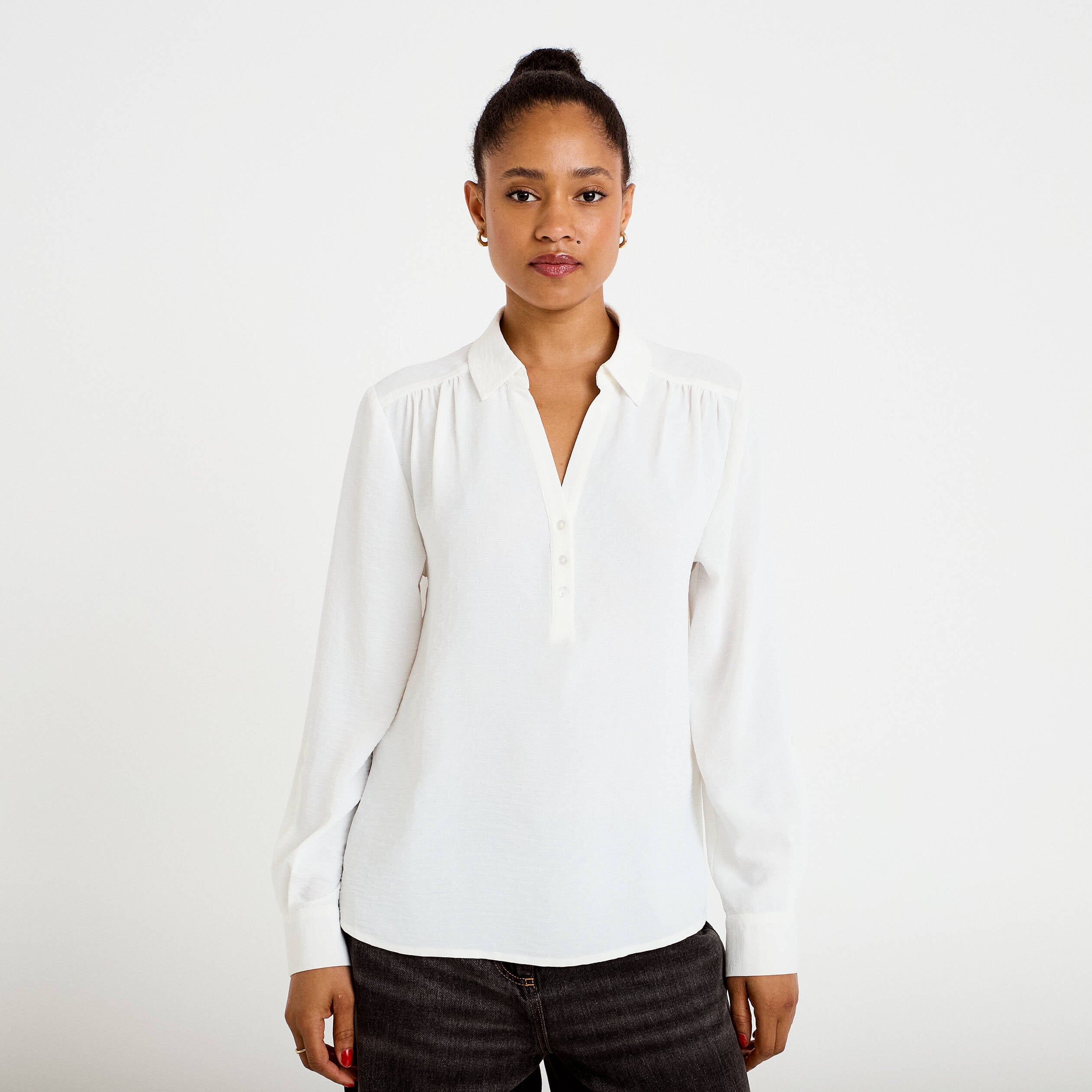 Blouse droite manches longues ecru femme