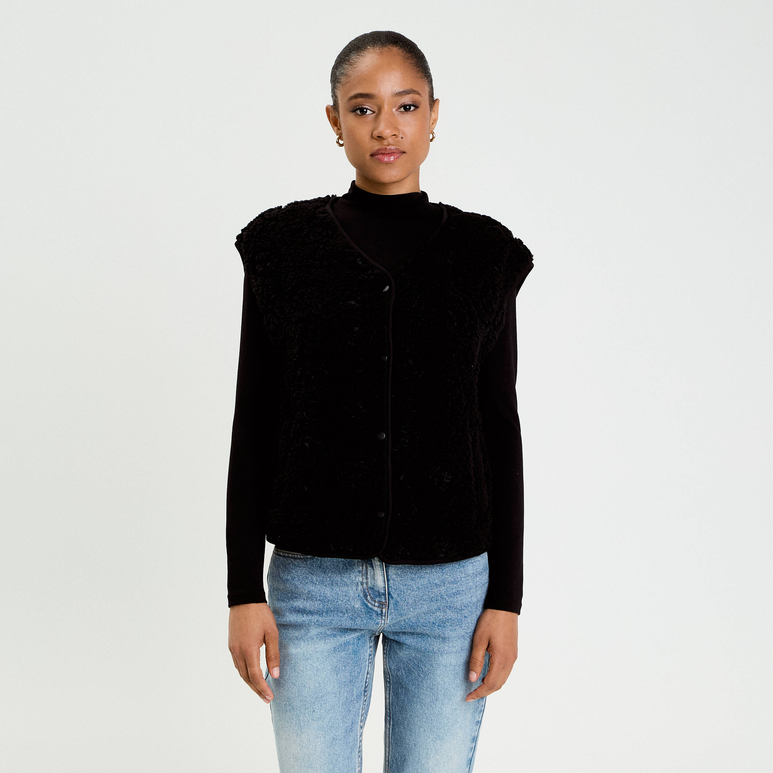 Gilet sans manches effet polaire noir femme