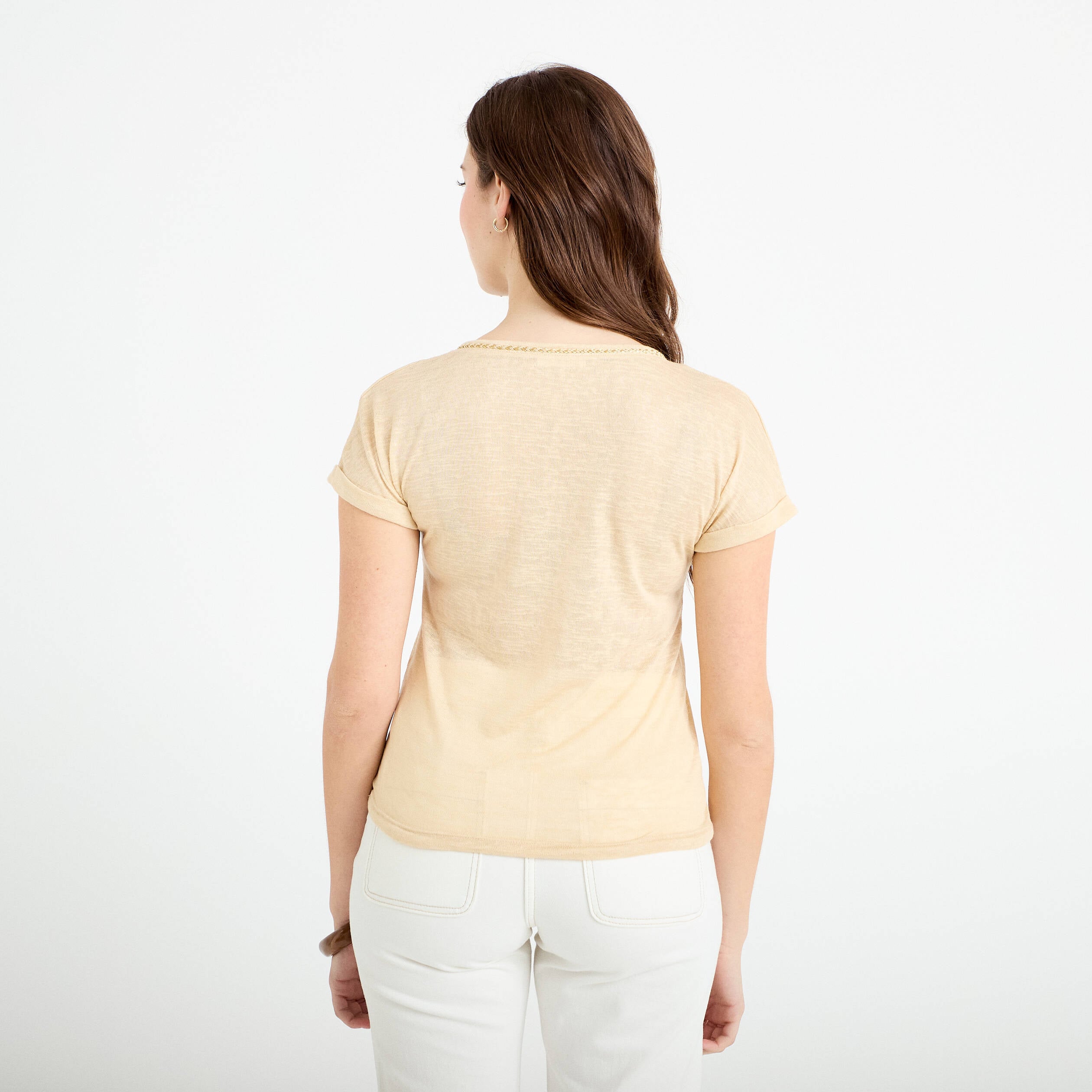 T-shirt d&eacute;tail noeud sable femme
