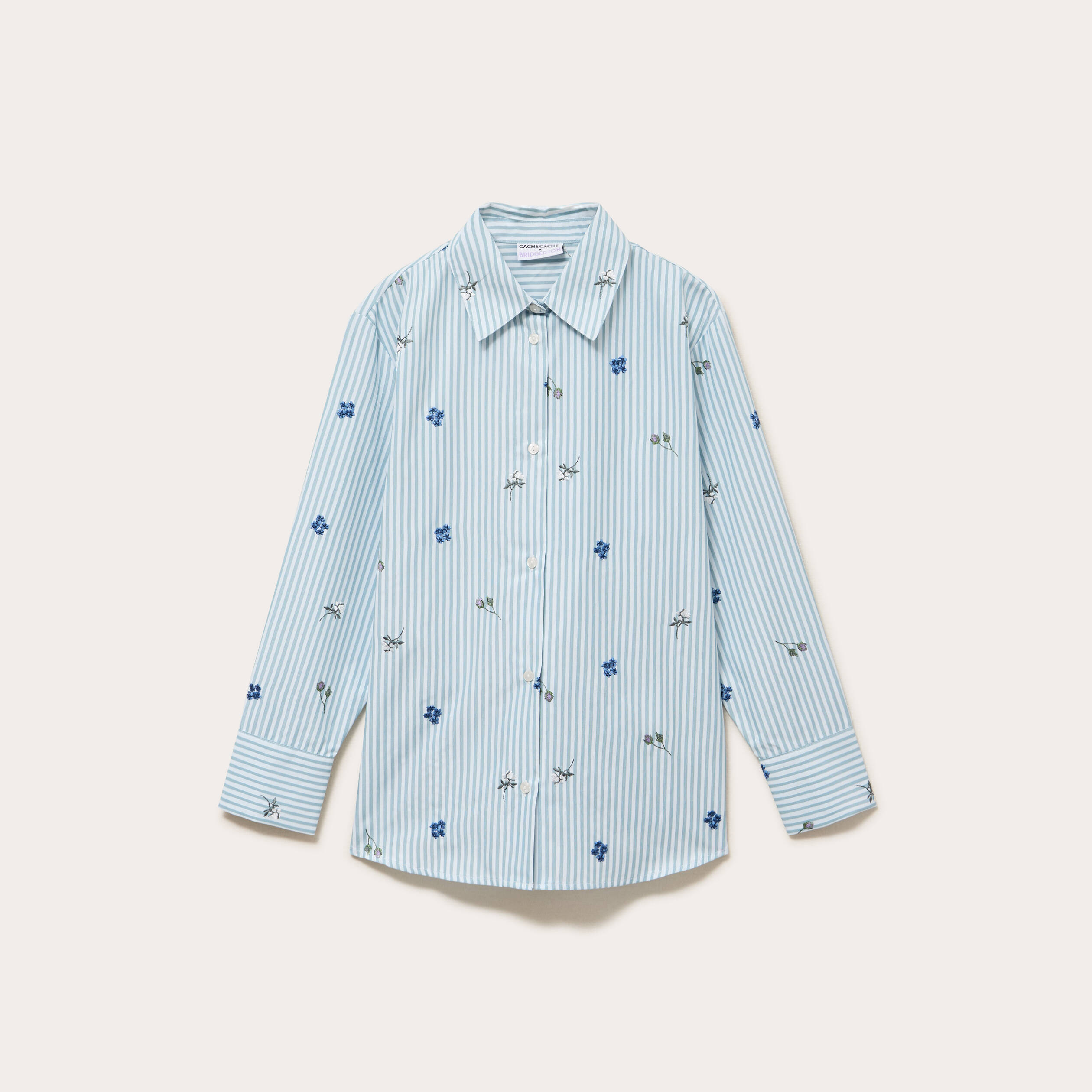 Chemise oversize brod&eacute;e Bridgerton bleu clair femme