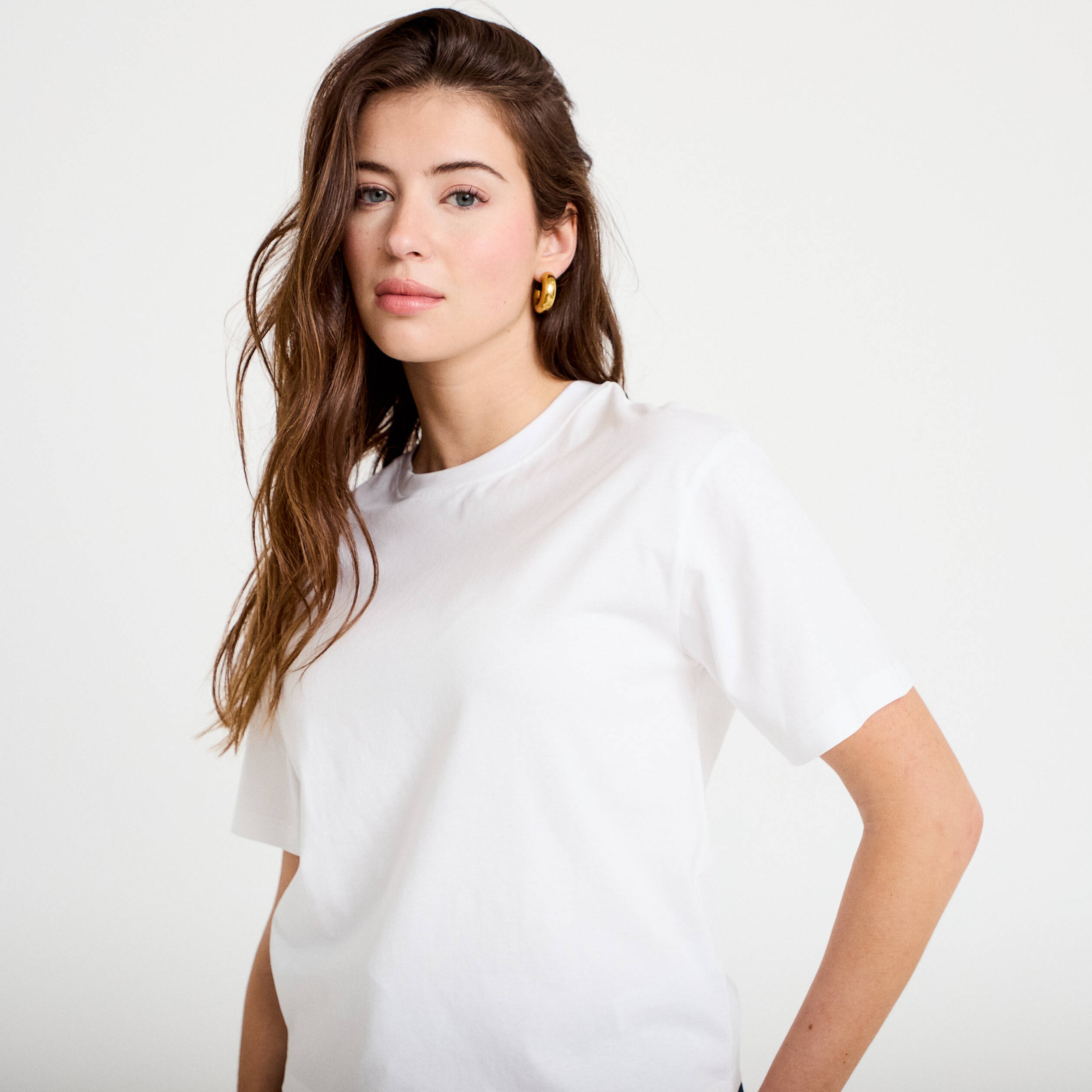 T-shirt col rond manches courtes blanc femme