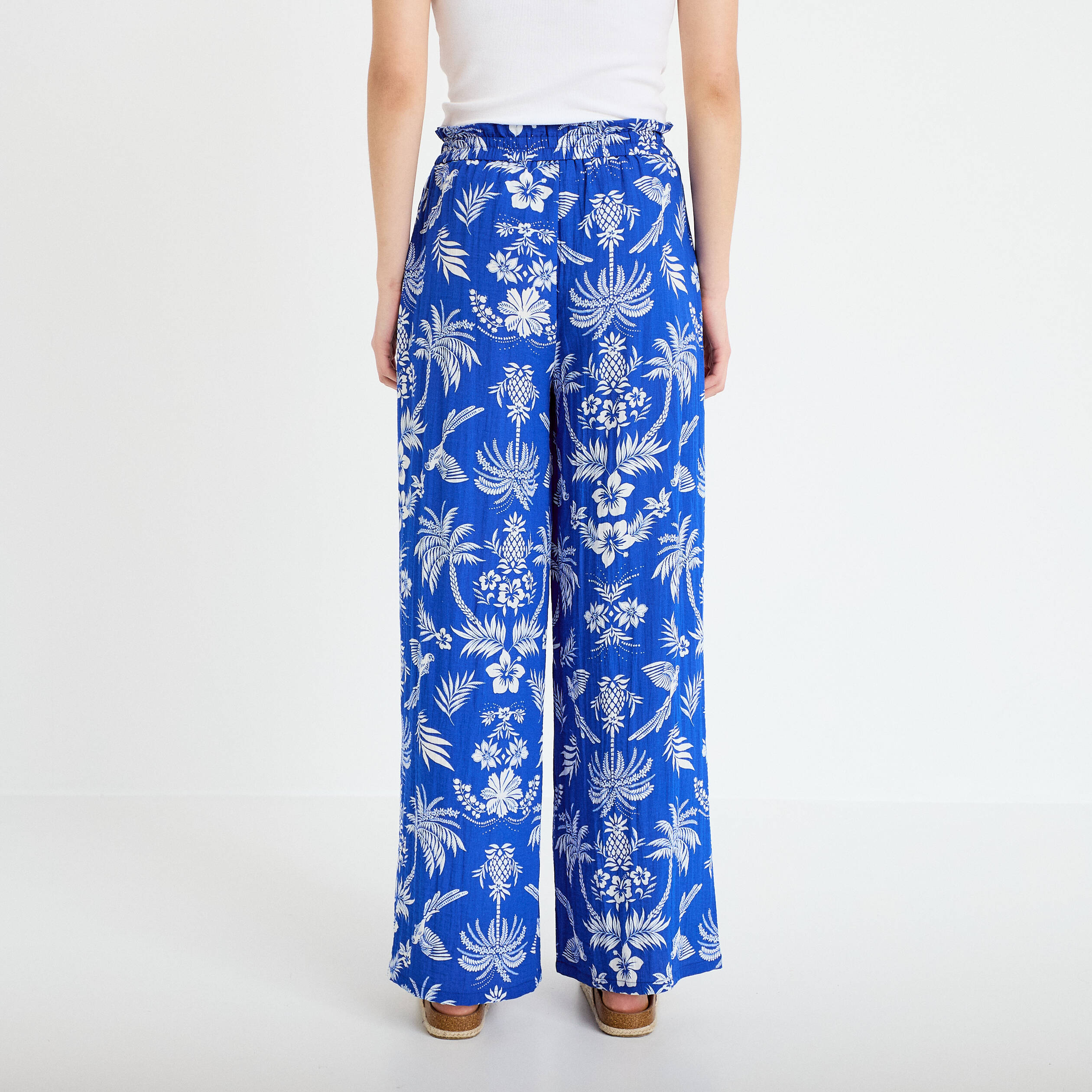 Pantalon large taille standard pliss&eacute; bleu roi femme