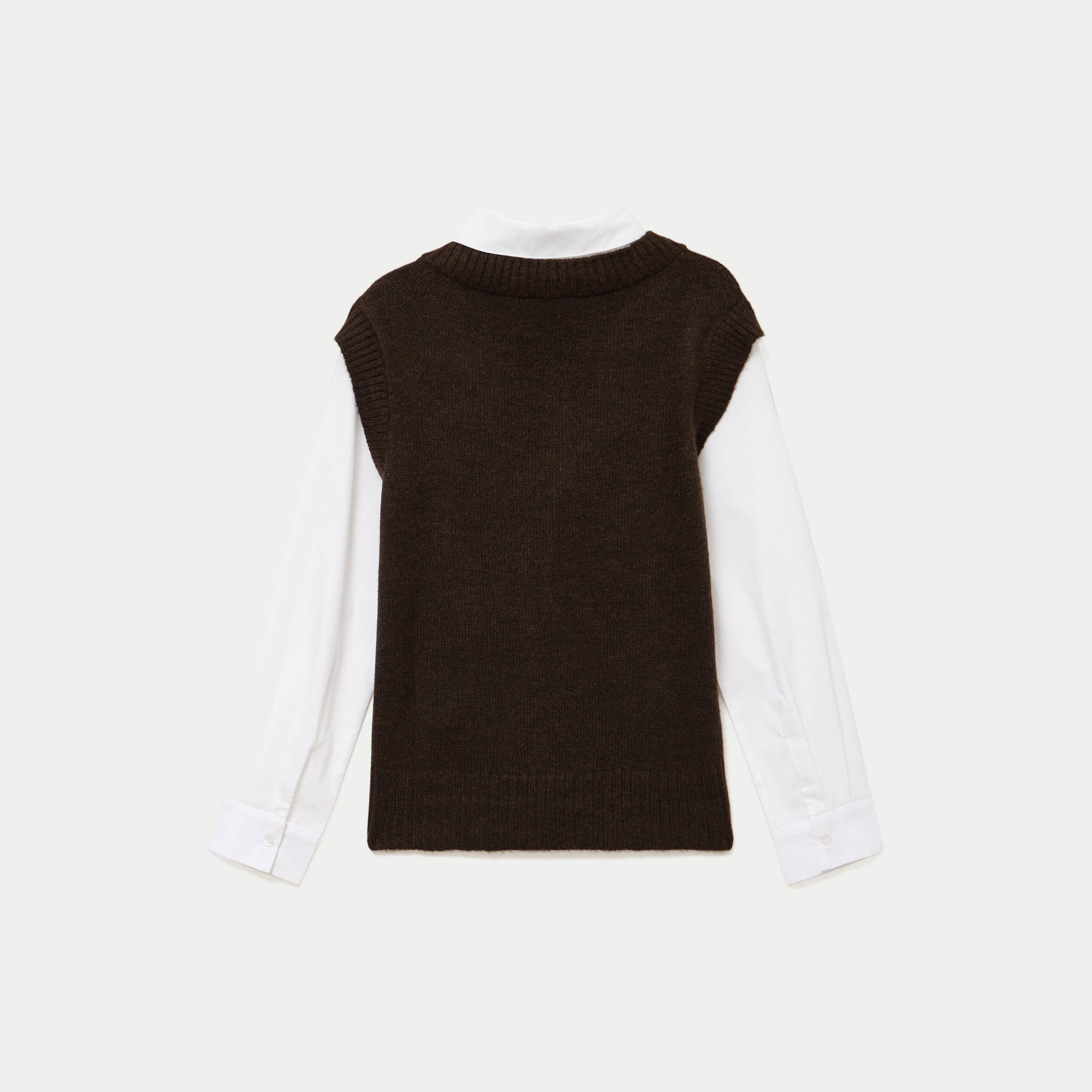 Pull chemise 2-en-1 marron femme