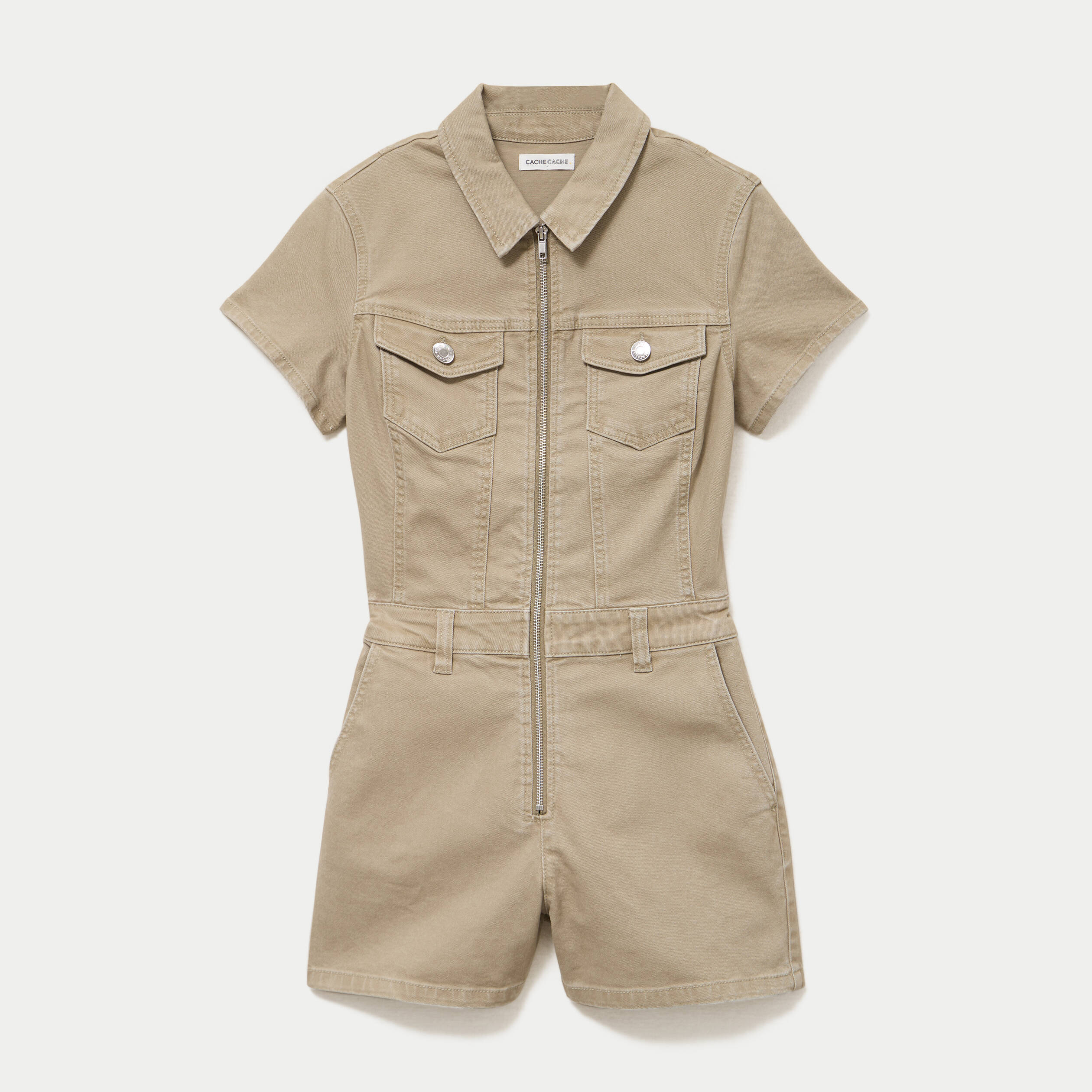 Combishort zipp&eacute;e en jean vert femme