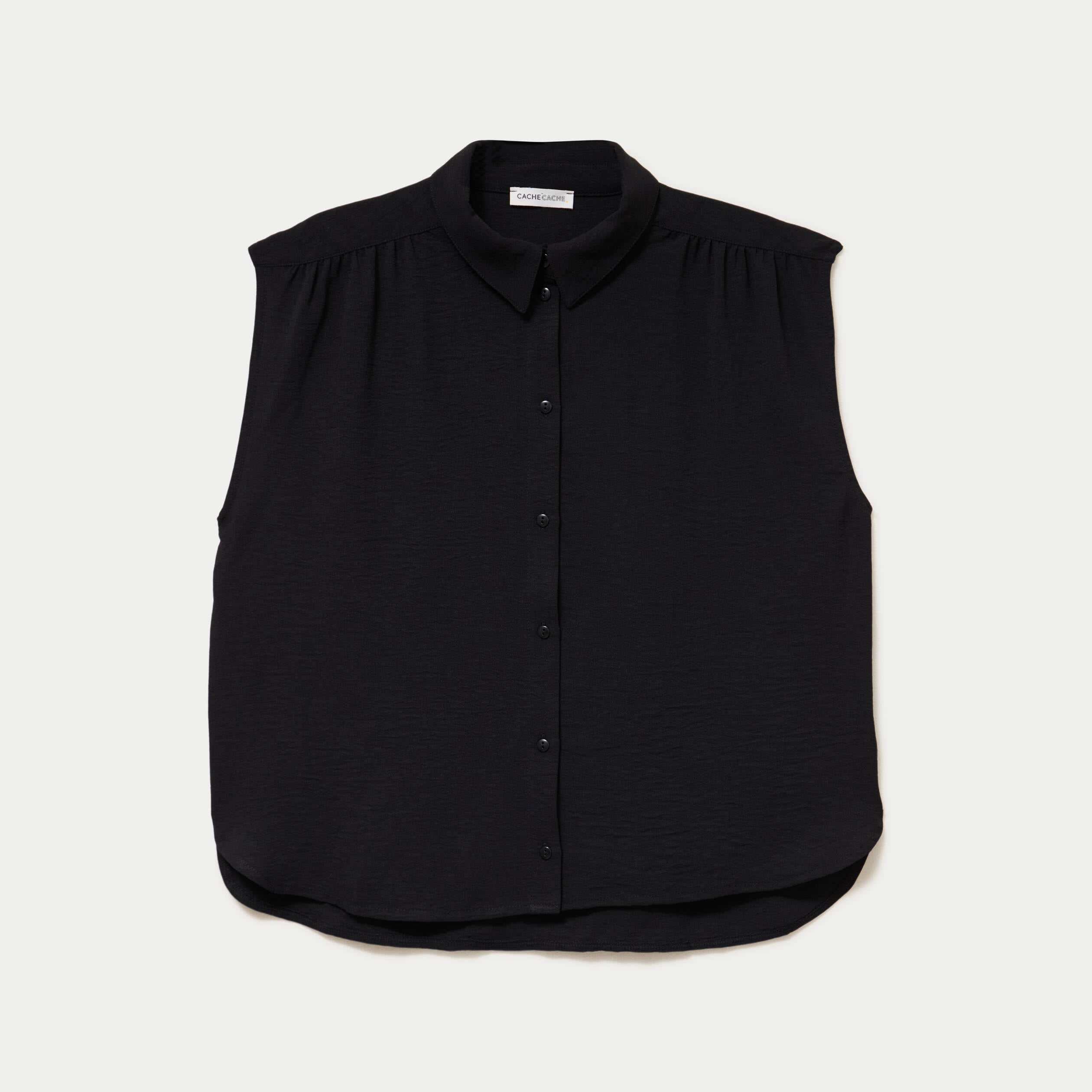 Chemise ample sans manches pliss&eacute;e noir femme