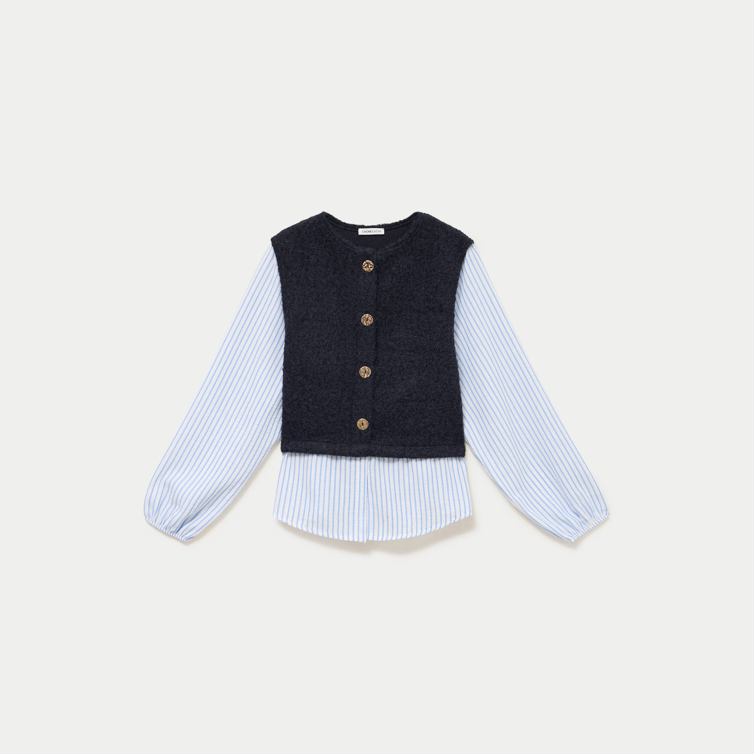Pull chemise 2-en-1 bleu marine femme