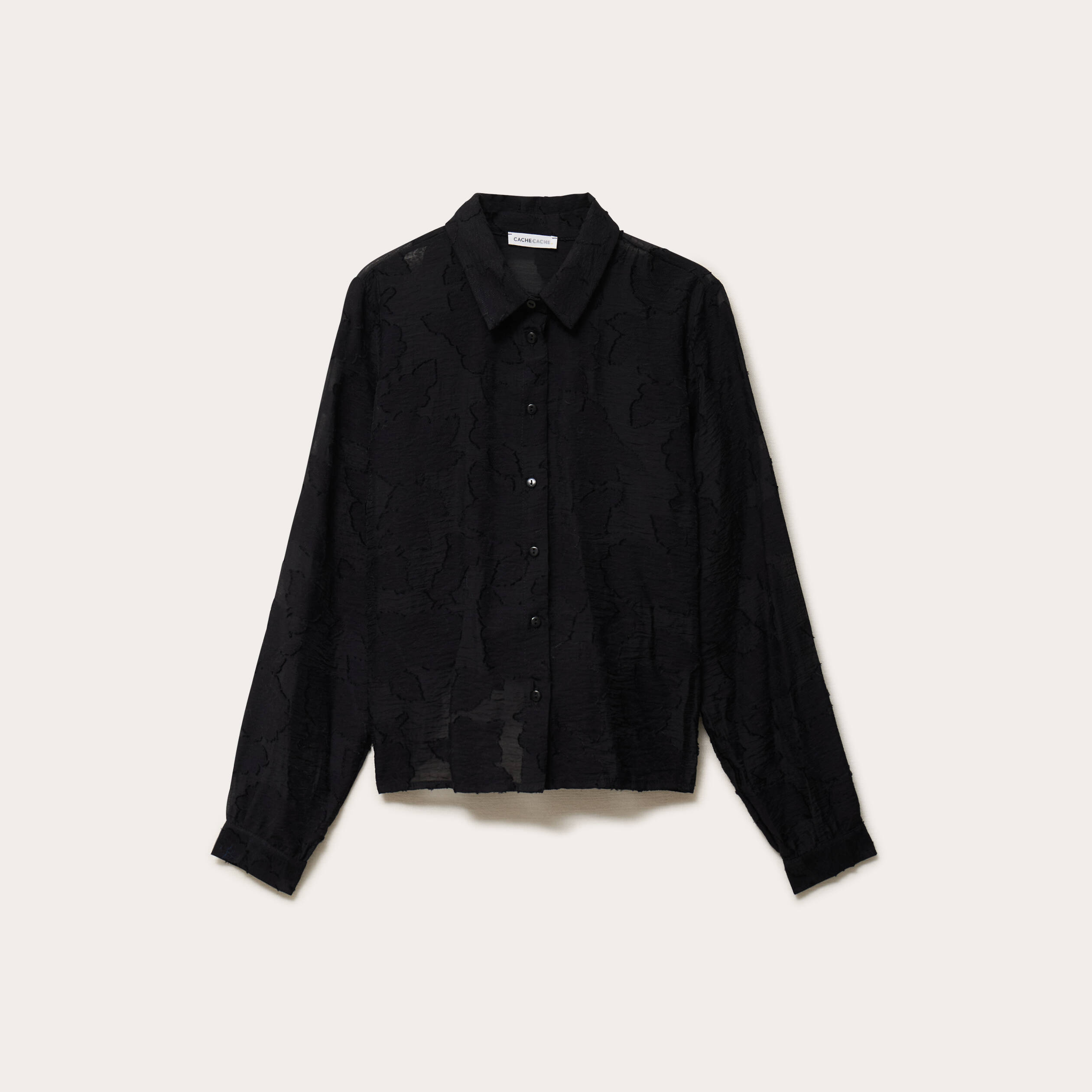 Chemise pliss&eacute;e manches longues noir femme