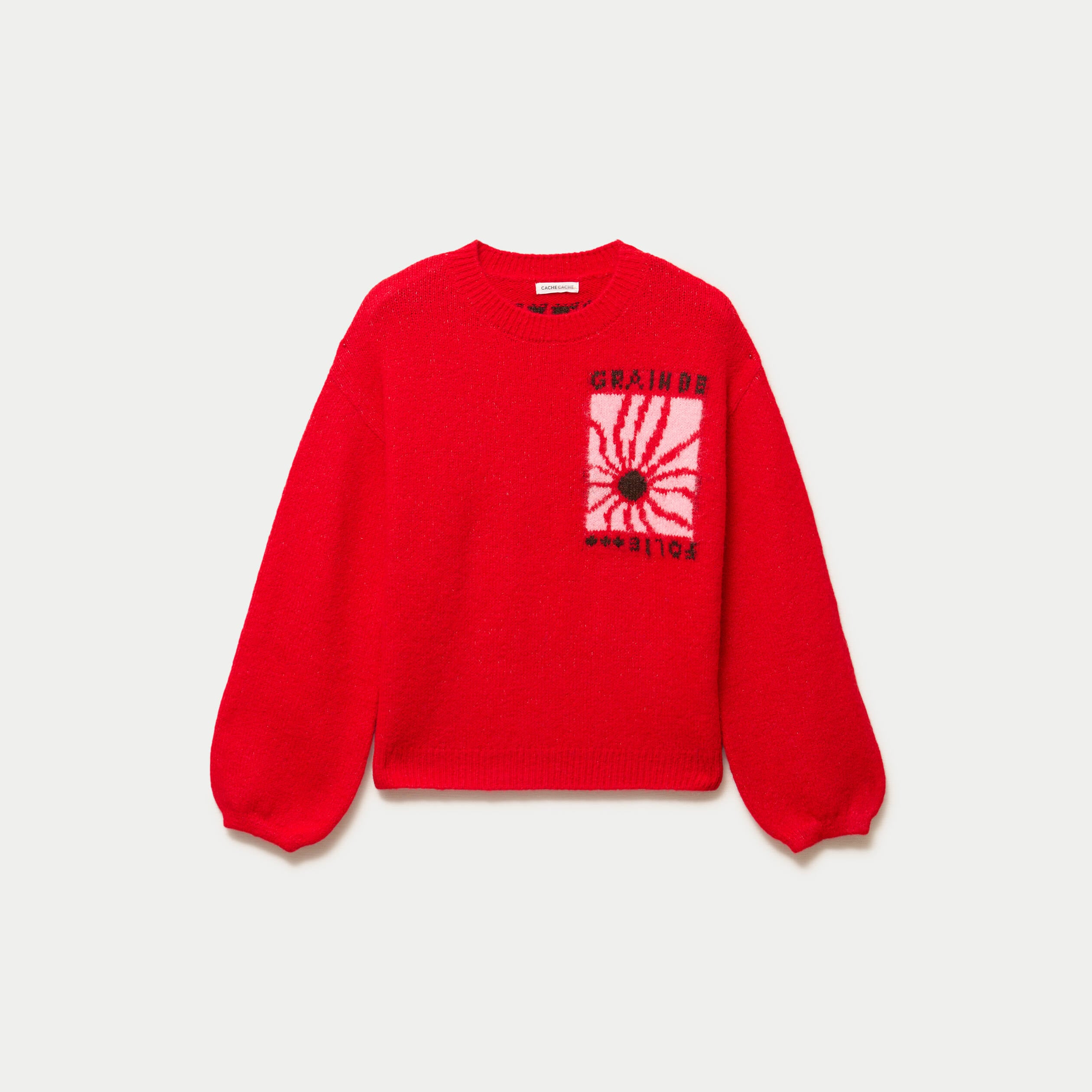 Pull ample col rond manches longues rouge femme