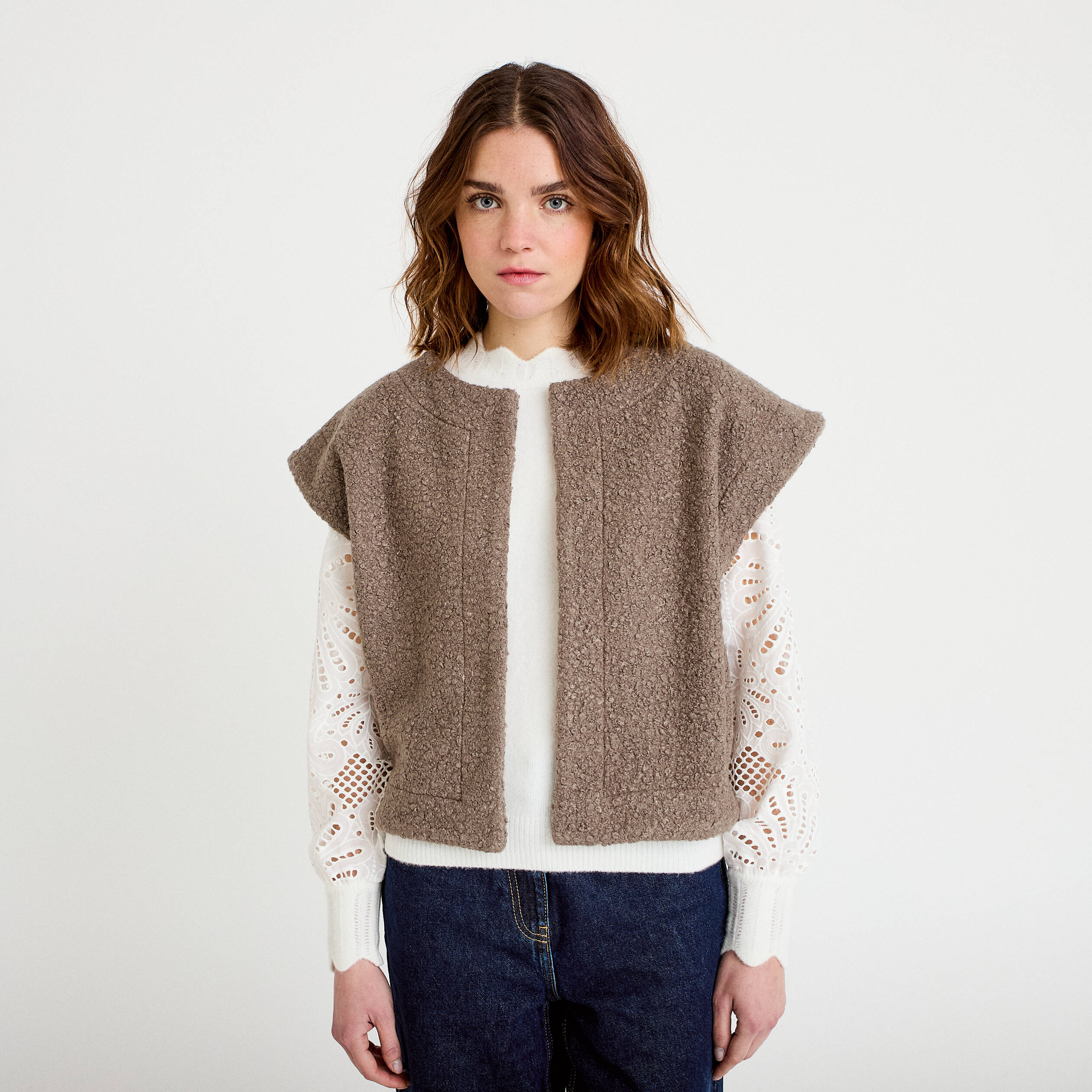 Gilet sans manches effet polaire sable femme