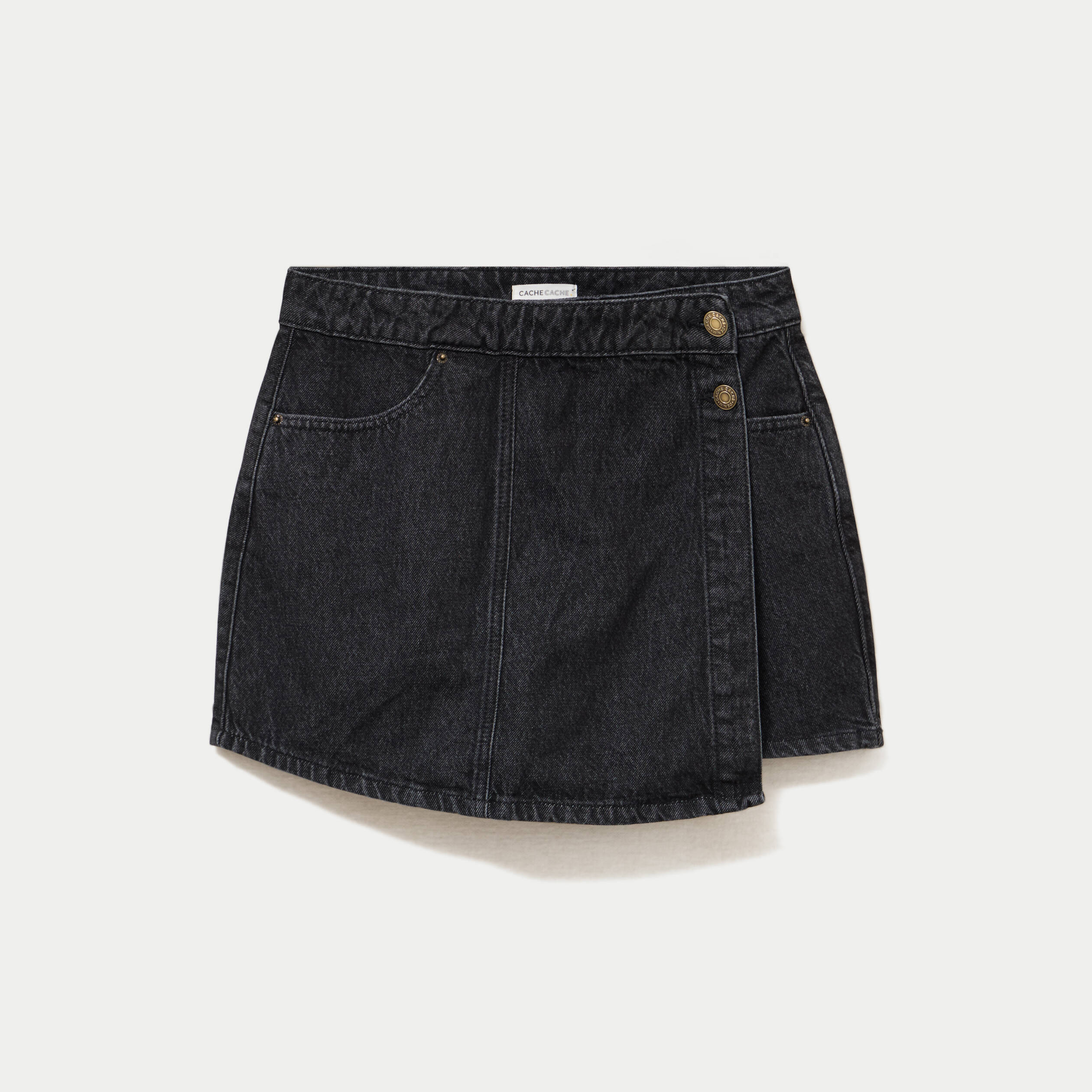 Jupe-short trap&egrave;ze en jean denim snow noir femme