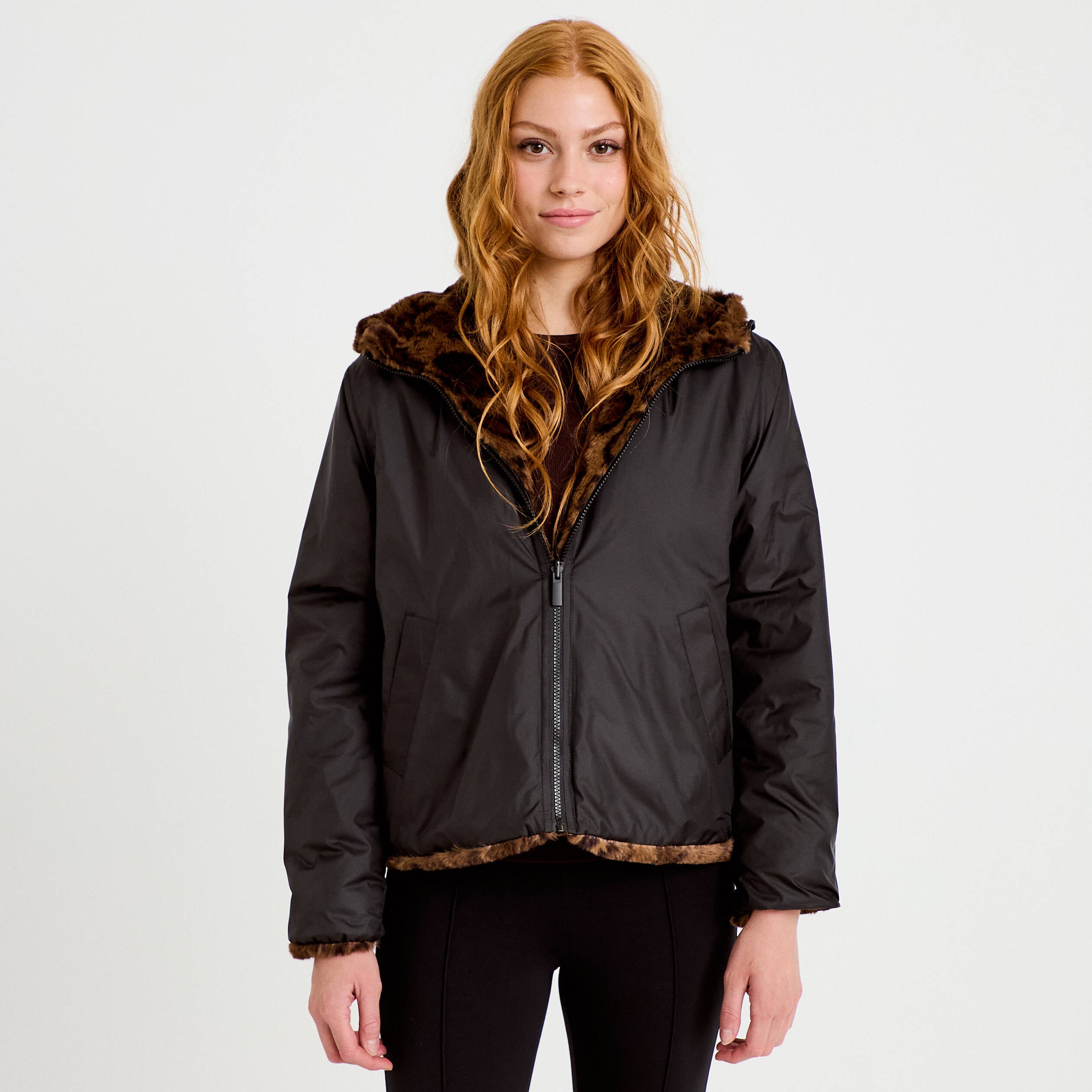 Parka r&eacute;versible &agrave; capuche noir femme