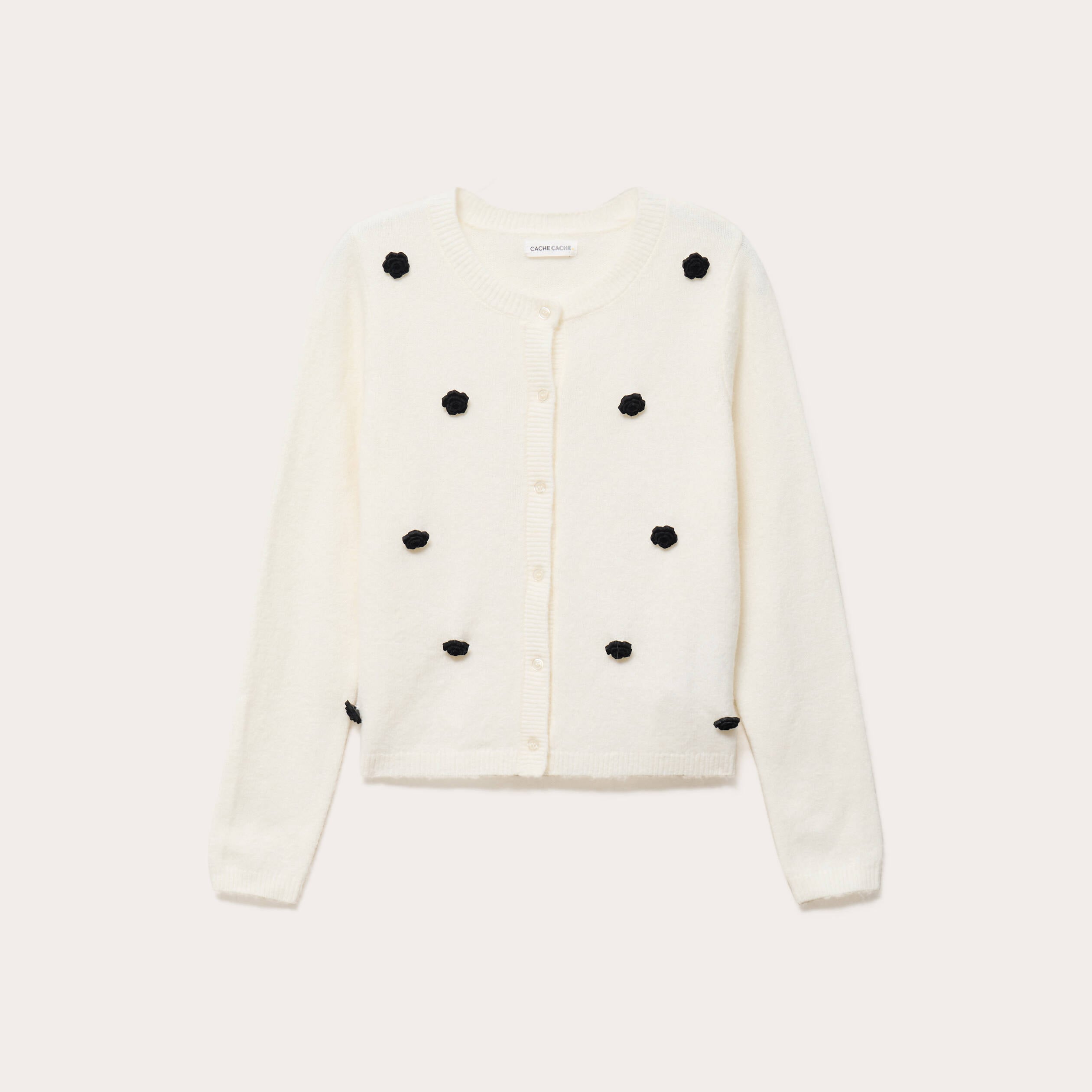 Gilet fleurs en relief ecru femme