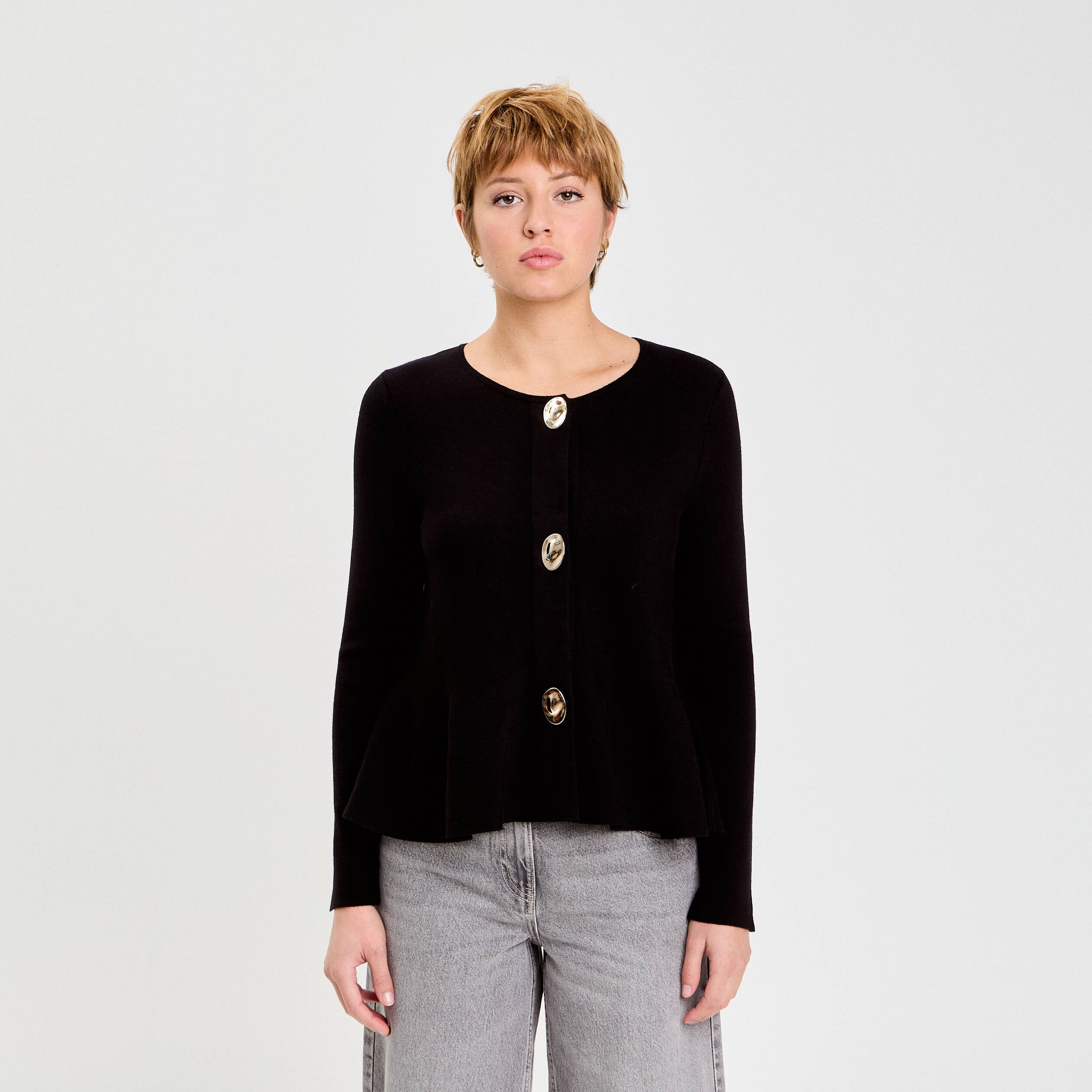 Gilet p&eacute;plum noir femme