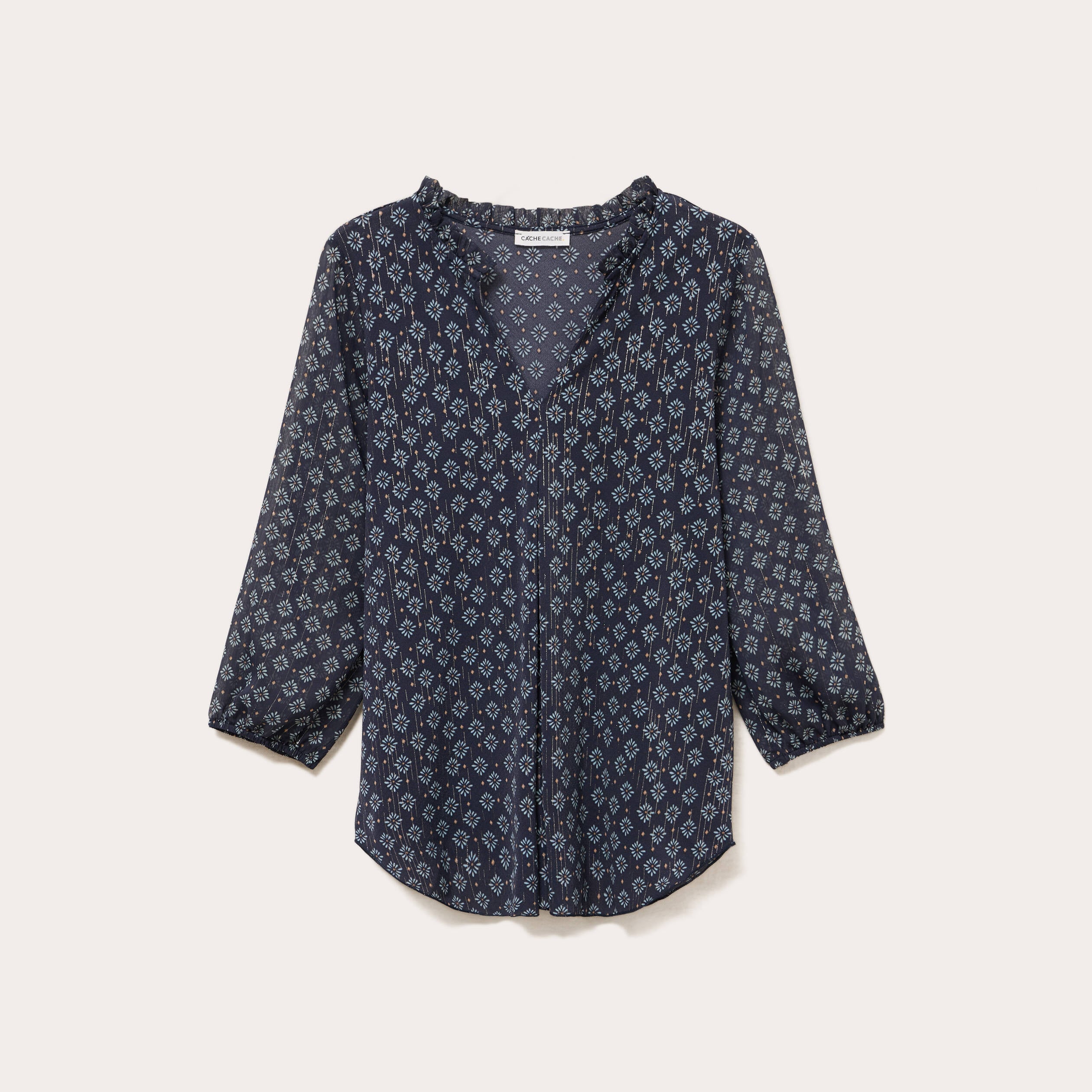 Blouse Épaule Descendue Col V Manches 3/4