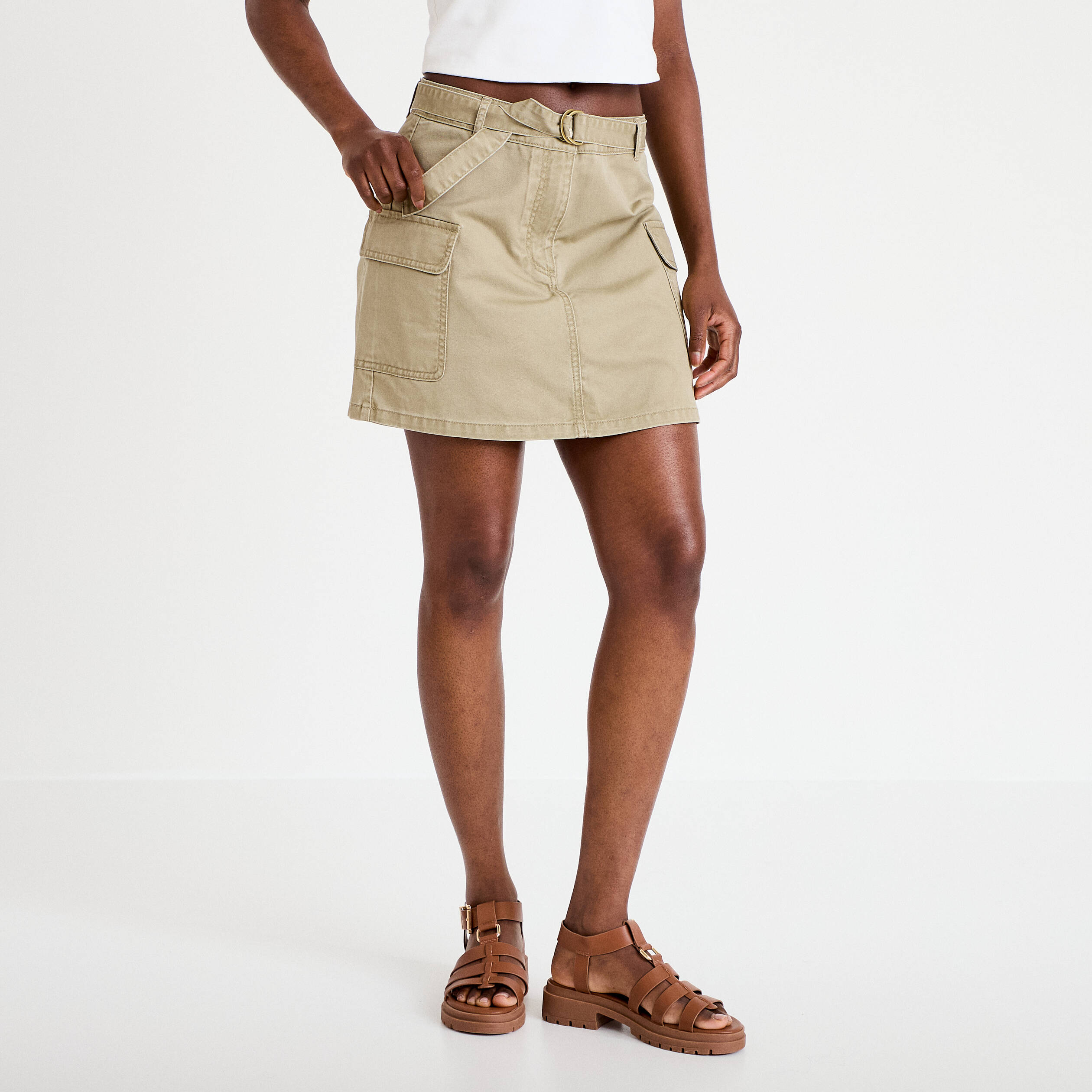 Jupe-short trap&egrave;ze courte vert femme