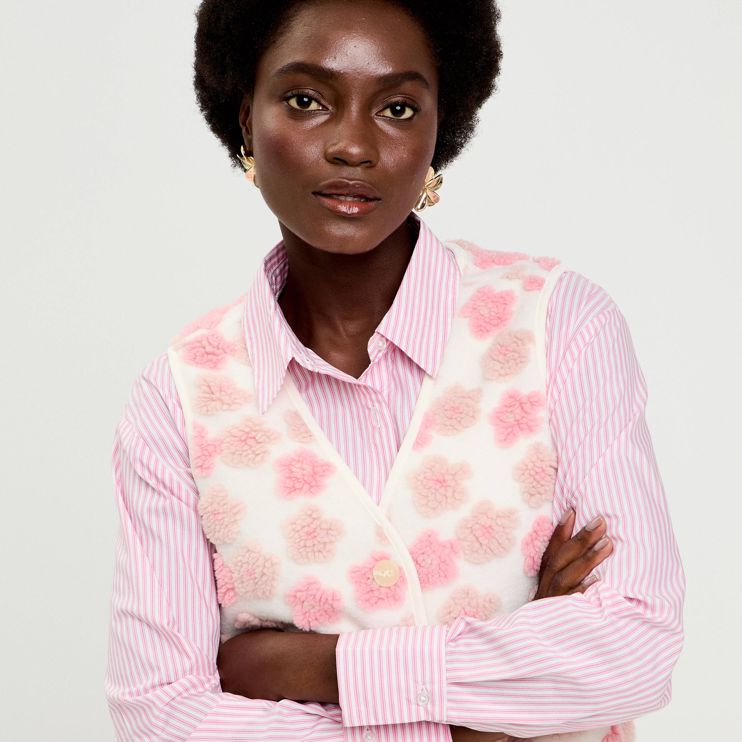 Gilet sans manches &agrave; motif effet polaire ecru femme
