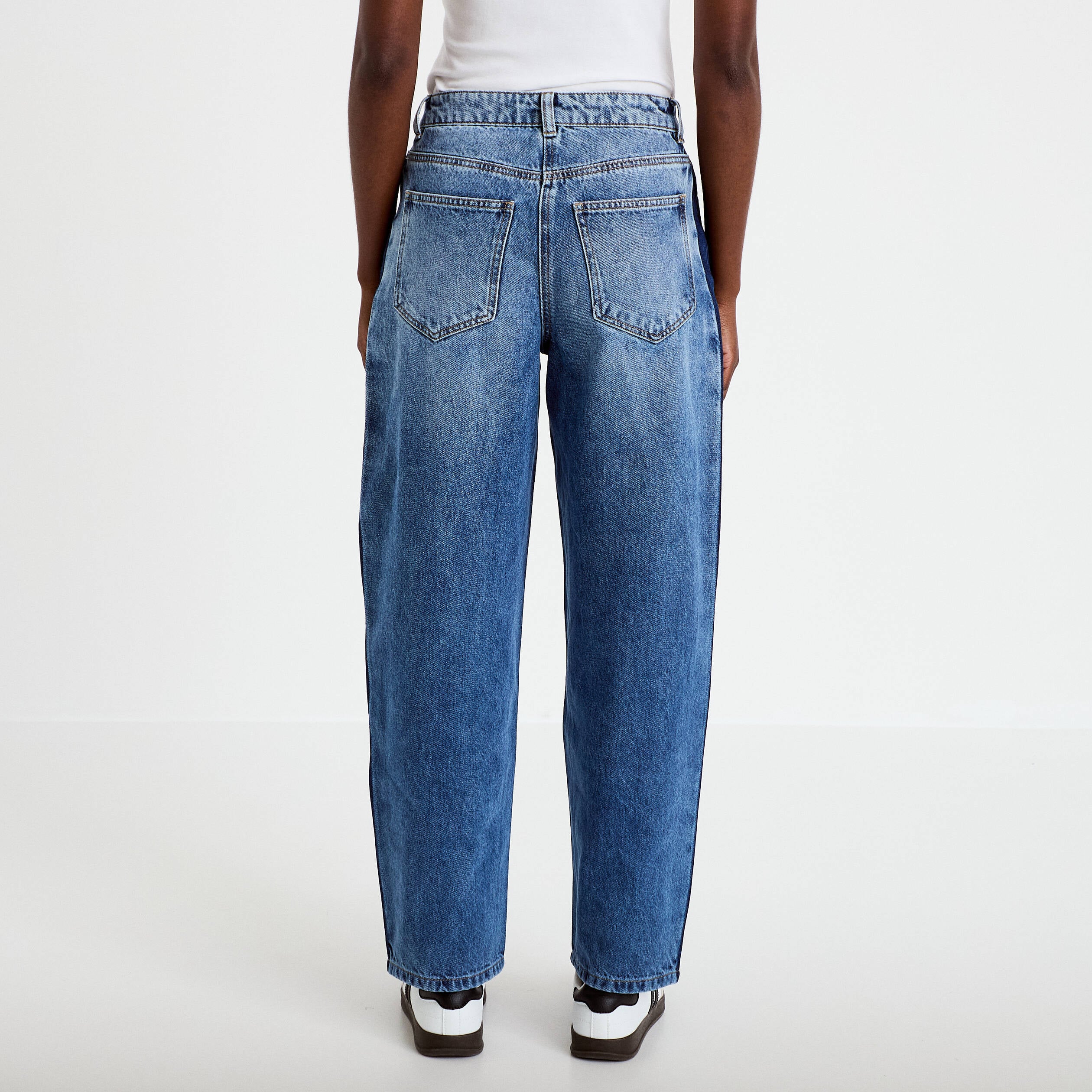 Jean mom cropped denim double stone femme