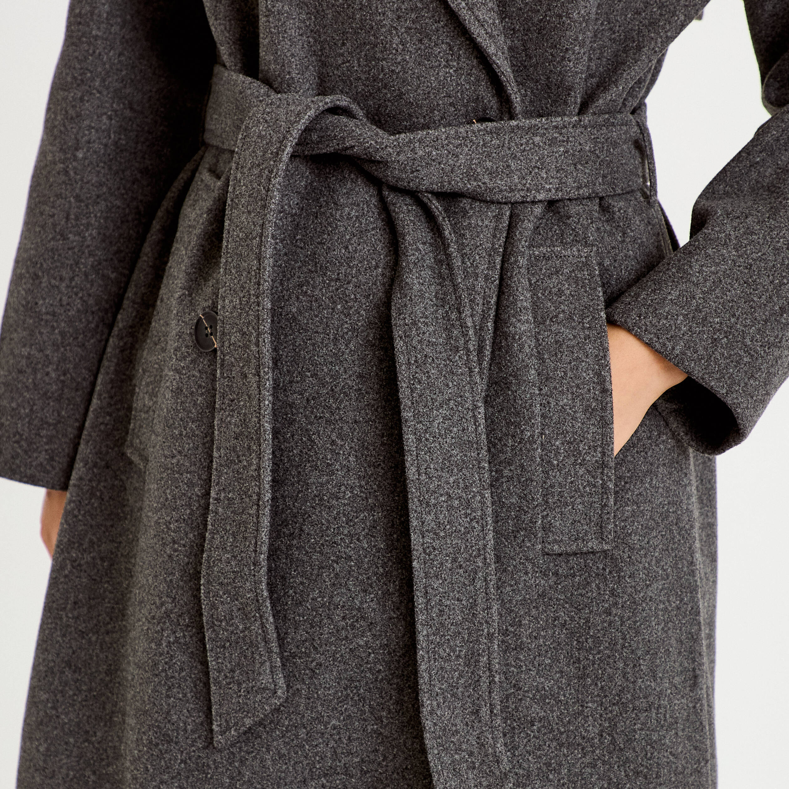 Manteau droit mi-long &agrave; manches longues gris femme
