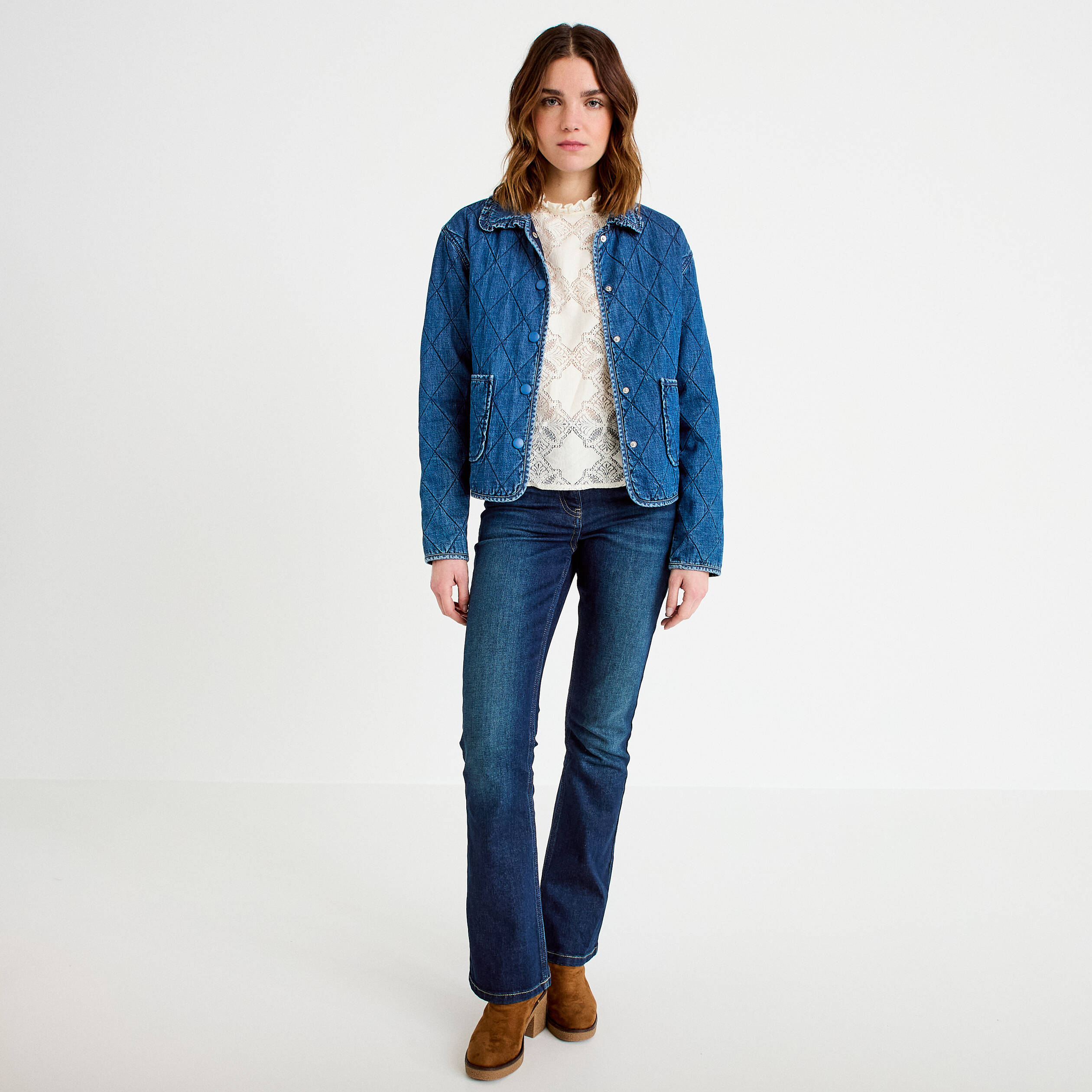Veste en jean manches longues denim stone femme