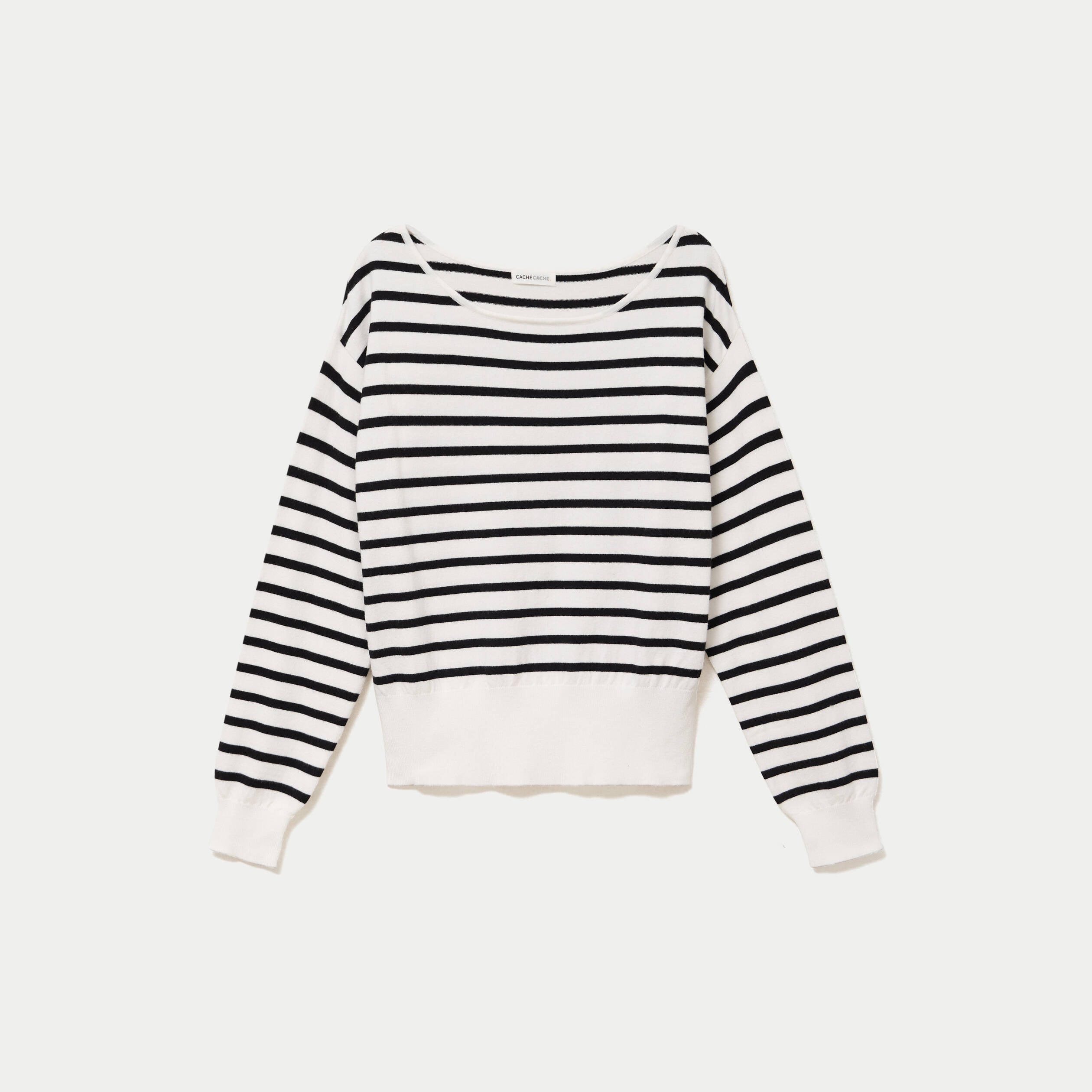 Pull ample manches longues fin blanc femme