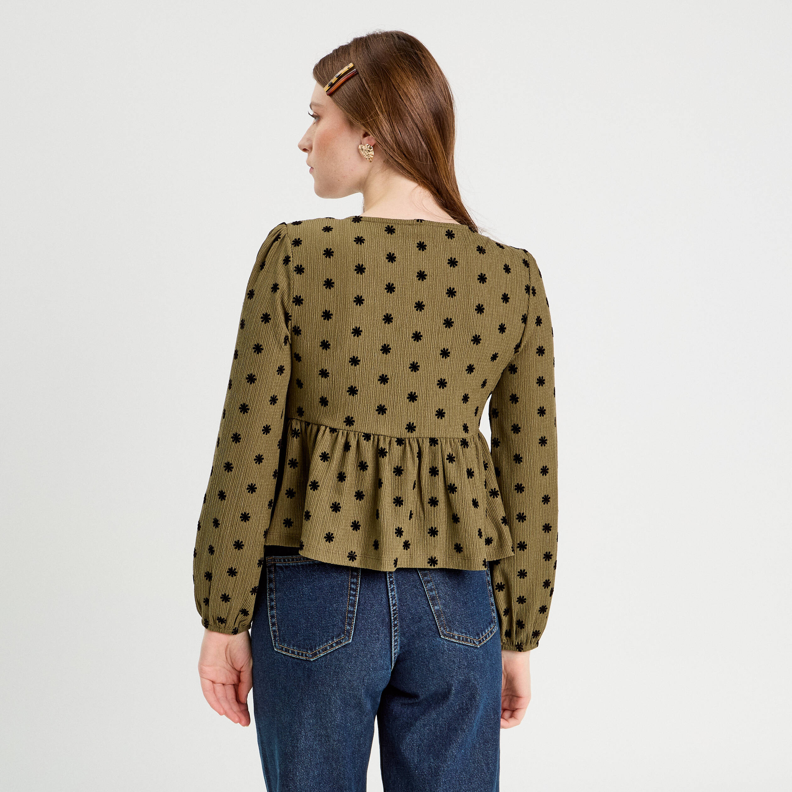 Blouse avec noeuds beige femme