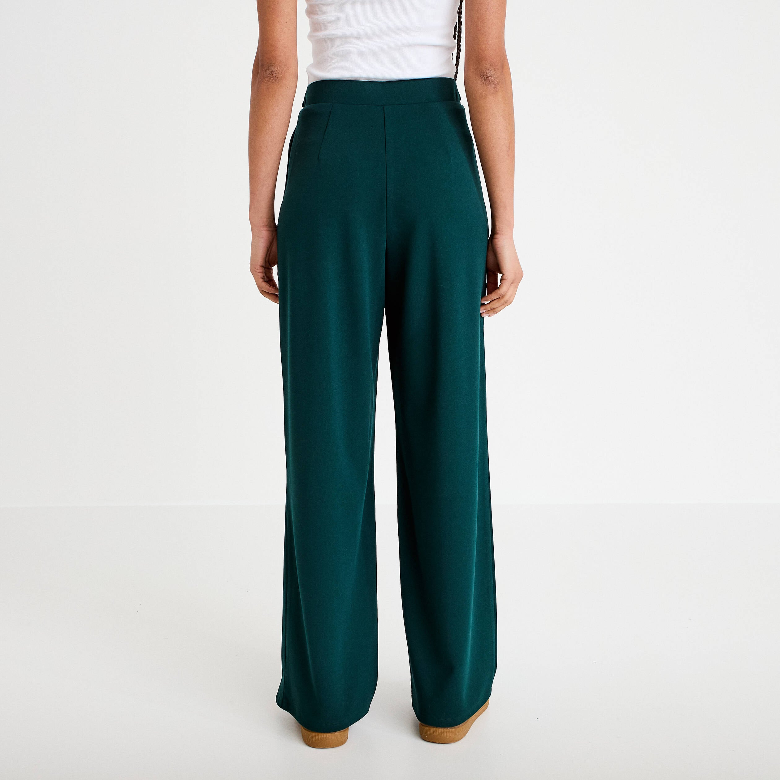 Pantalon large ceinture bijou vert fonc&eacute; femme