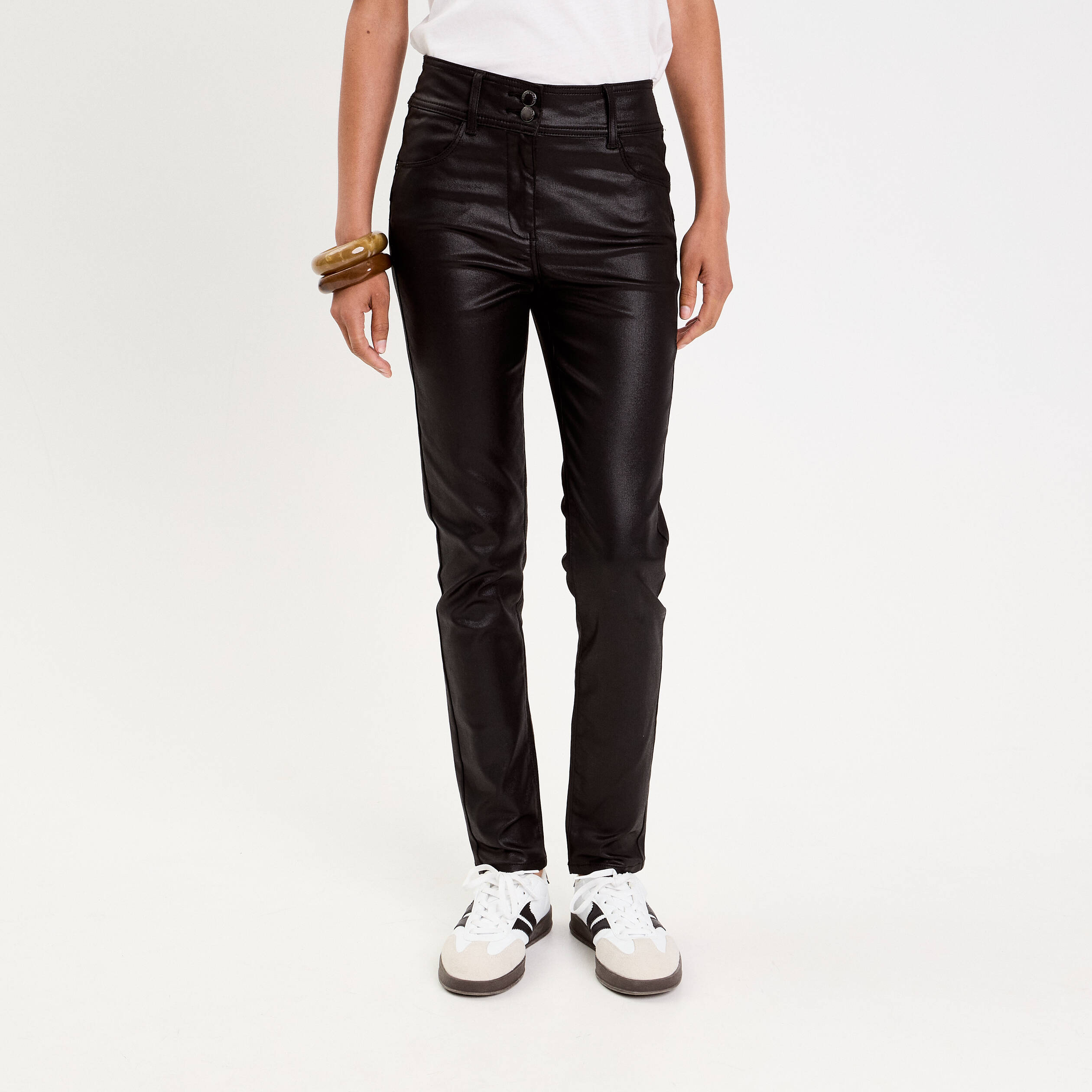 Pantalon enduit slim push-up denim noir enduit femme