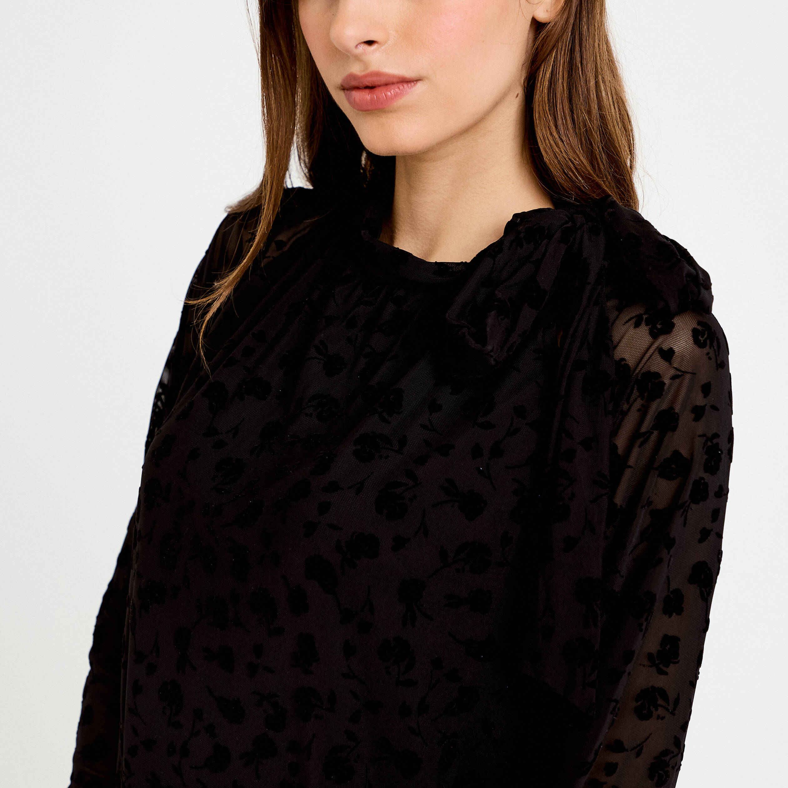 Blouse droite manches longues noir femme