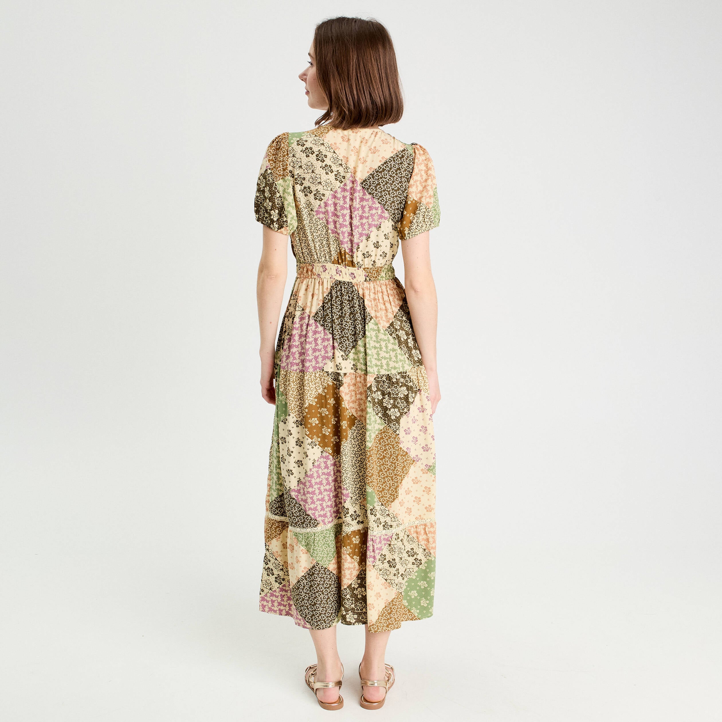 Robe longue &eacute;vas&eacute;e beige femme