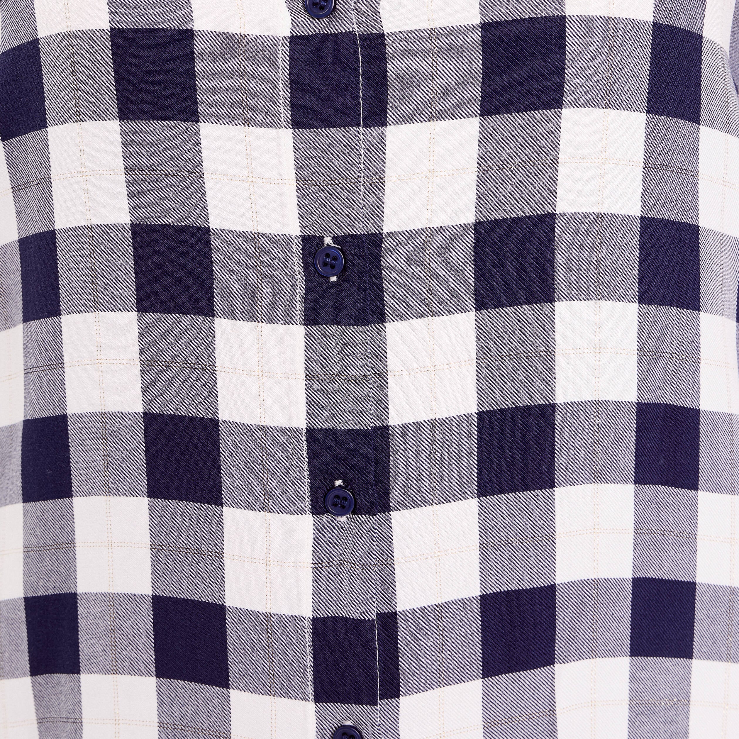 Chemise &agrave; carreaux fils m&eacute;tallis&eacute;s bleu femme