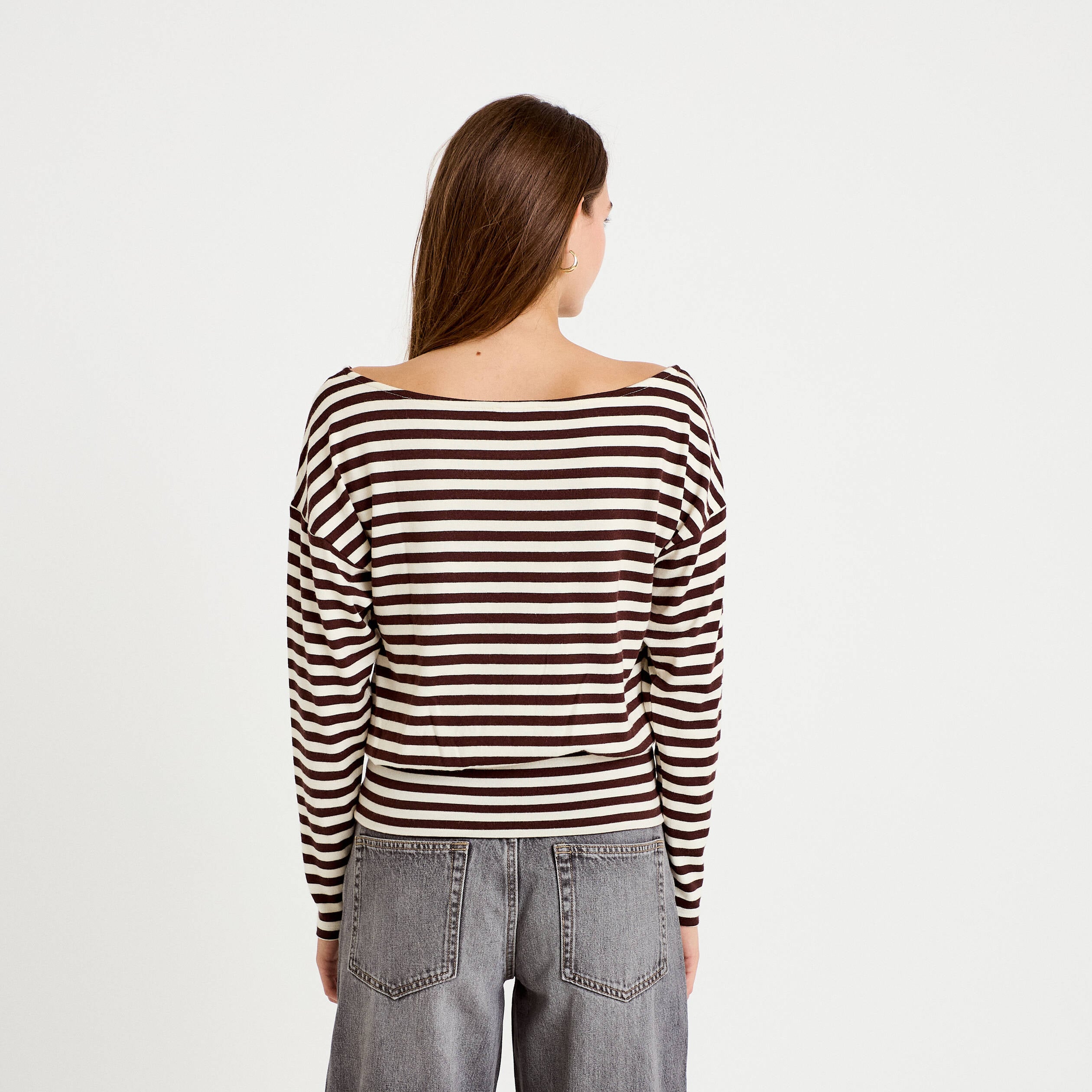 T-shirt col bateau manches longues blanc femme