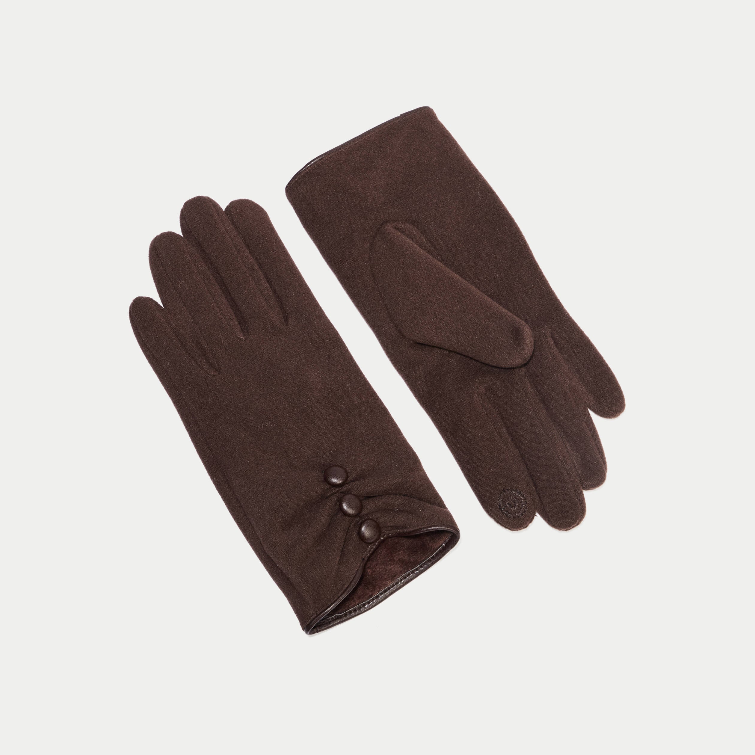 Gants avec boutons marron fonc&eacute; femme