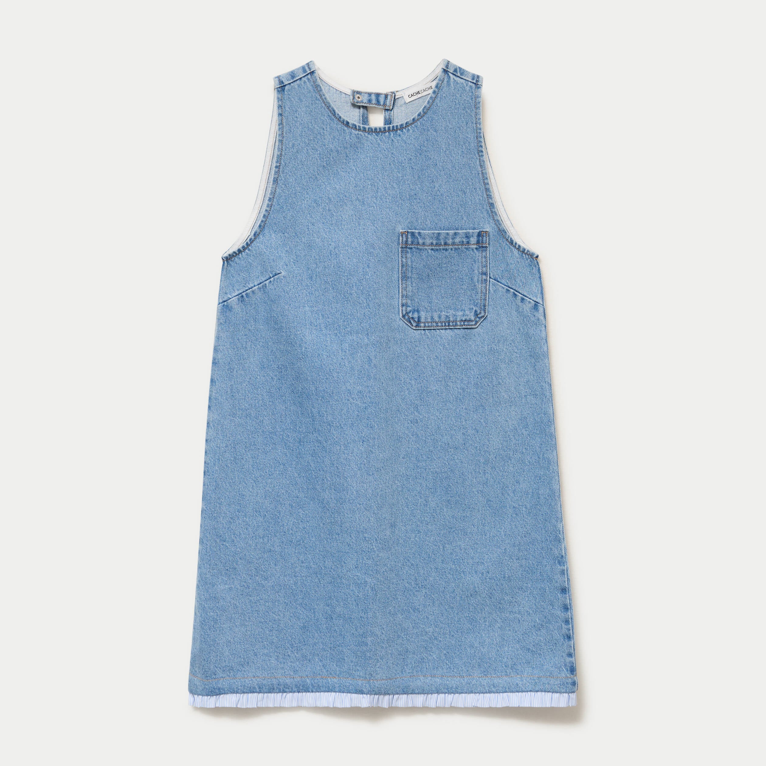 Robe droite courte en jean sans manches denim bleach femme