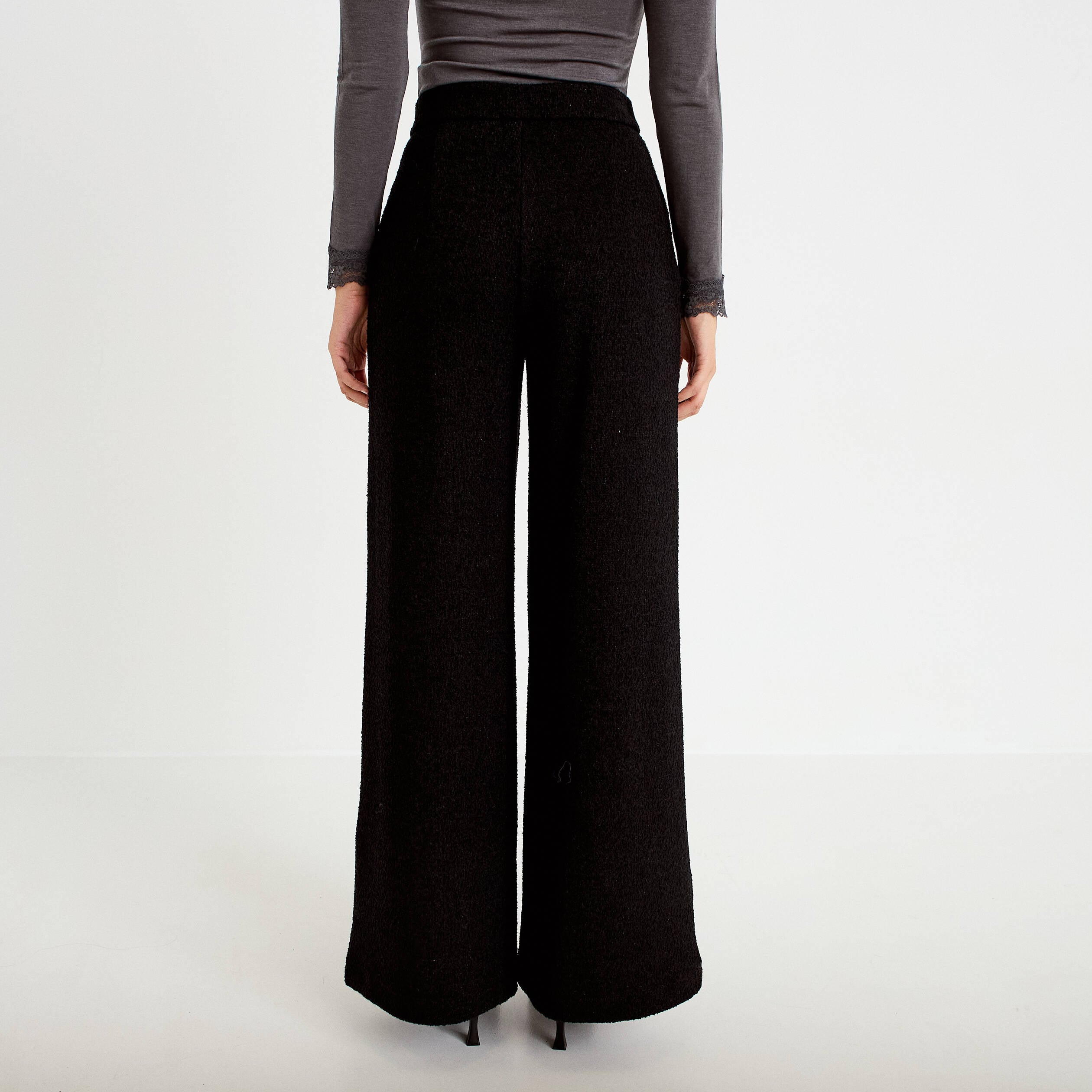 Pantalon bootcut en tweed noir femme