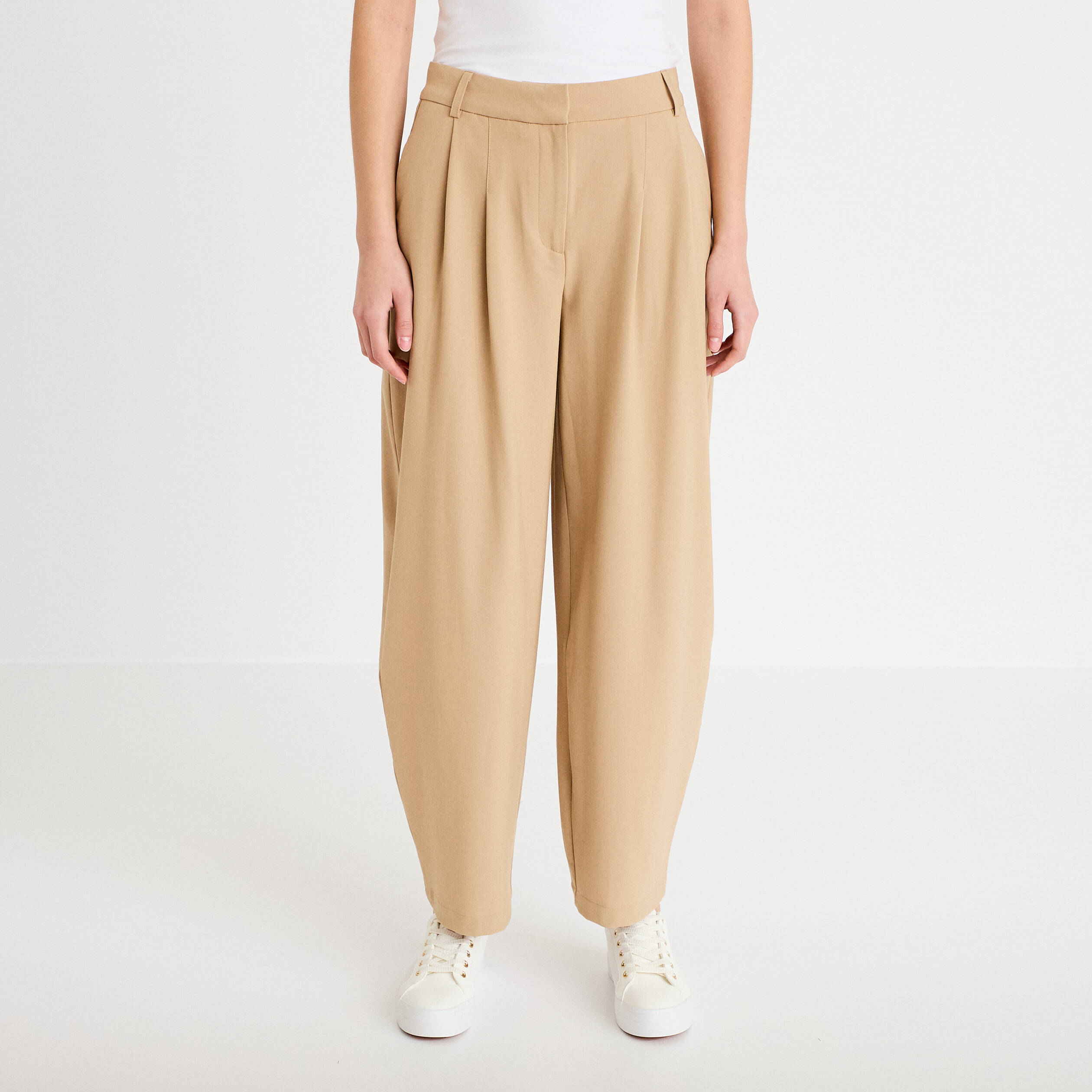 Pantalon barrel beige femme