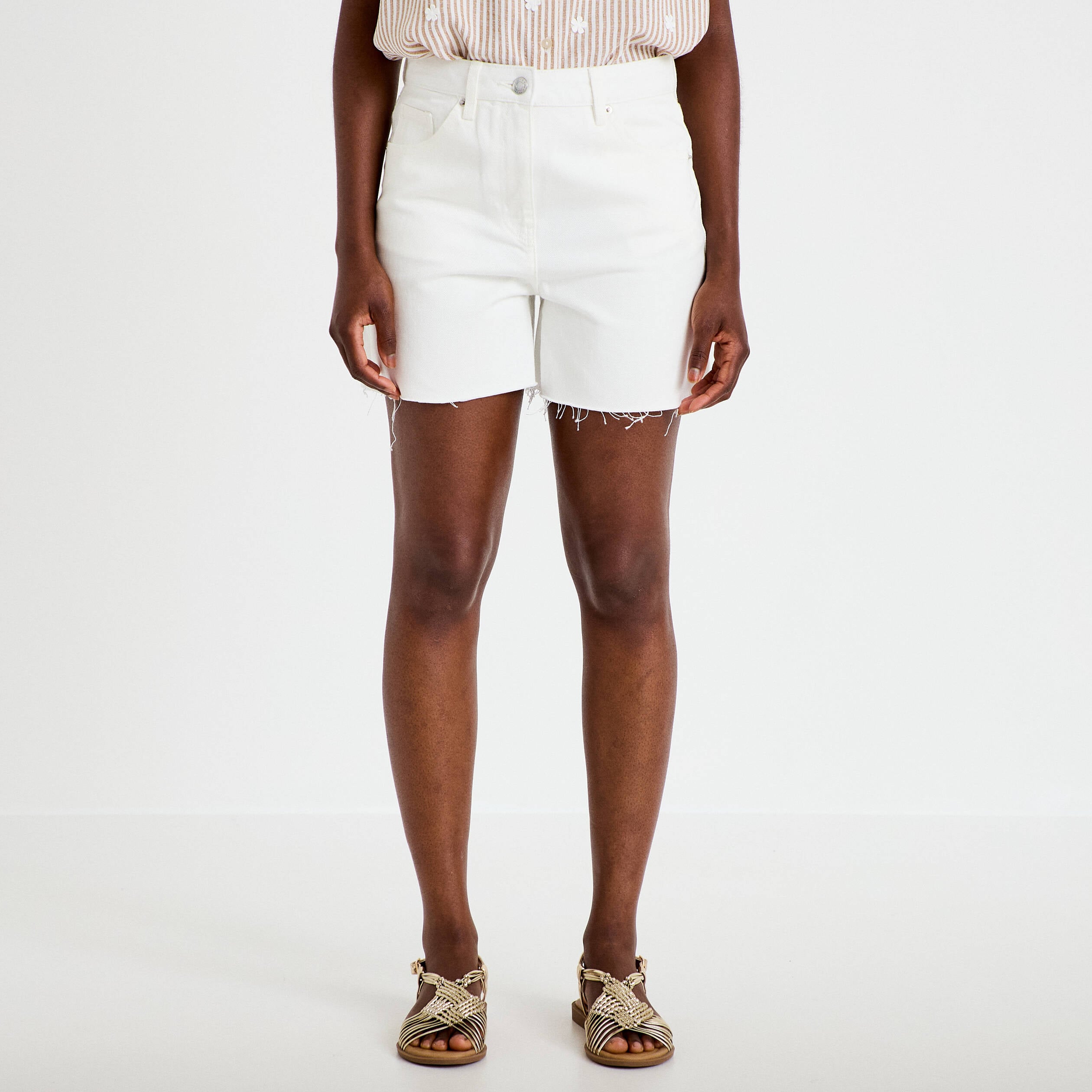 Short en jean 5 poches ecru femme