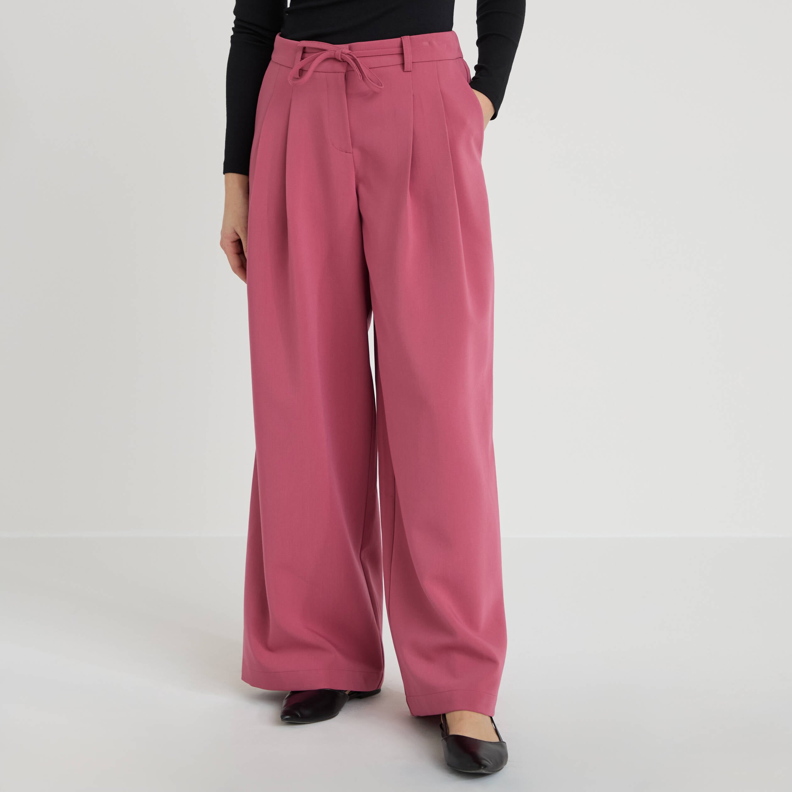 Pantalon large fluide vieux rose femme