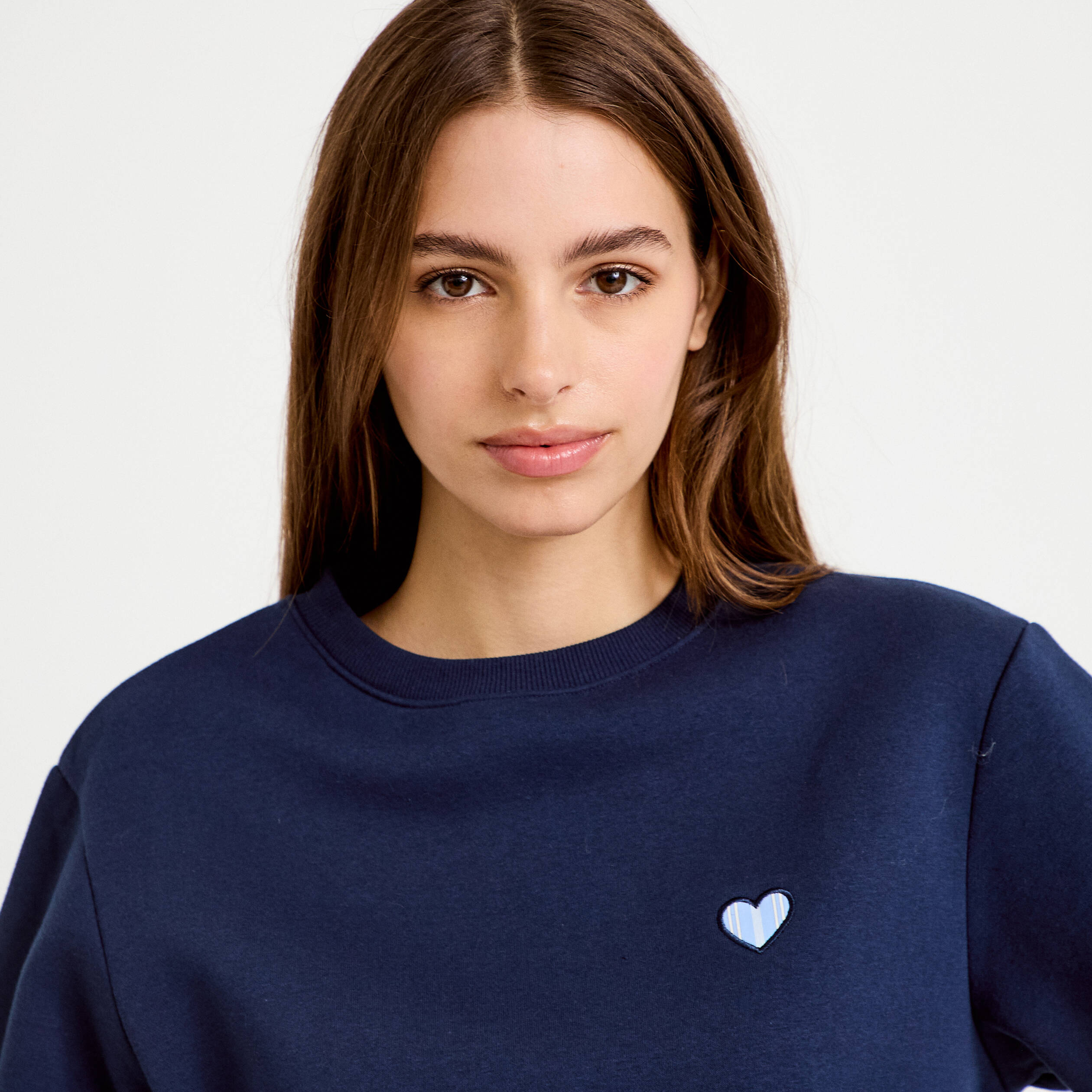 Sweat bi-mati&egrave;re manches longues bleu marine femme