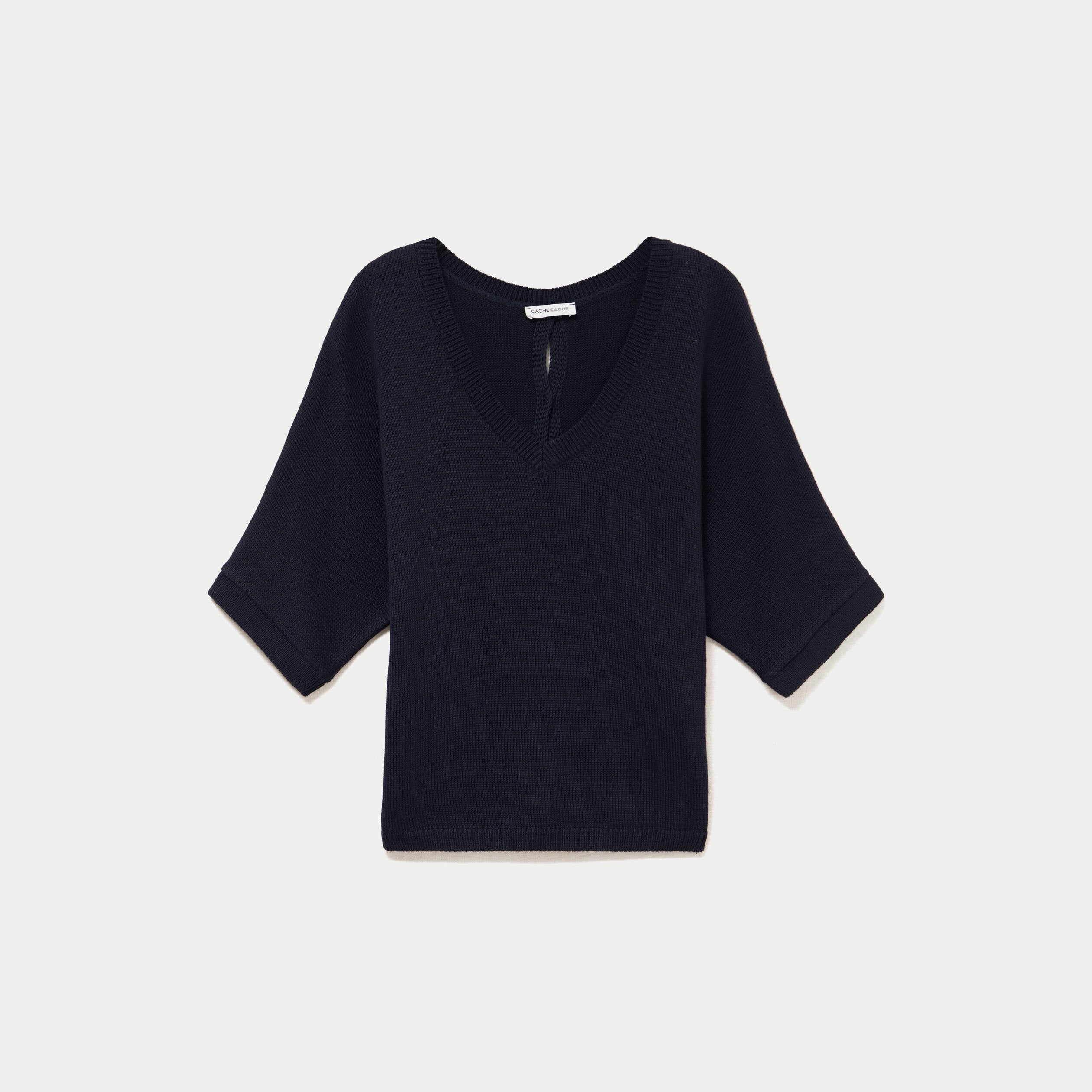 Pull ample col v manches courtes bleu marine femme