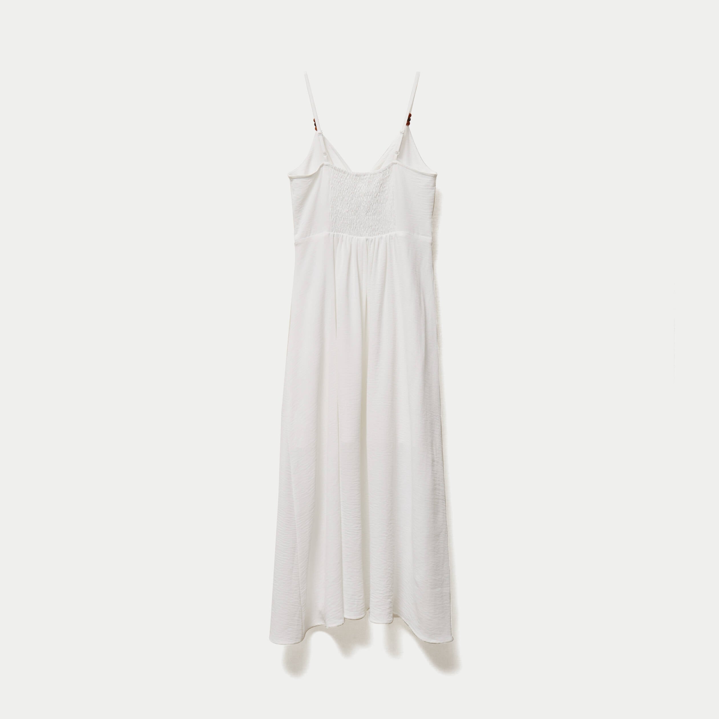Robe longue &eacute;vas&eacute;e &agrave; fines bretelles ecru femme