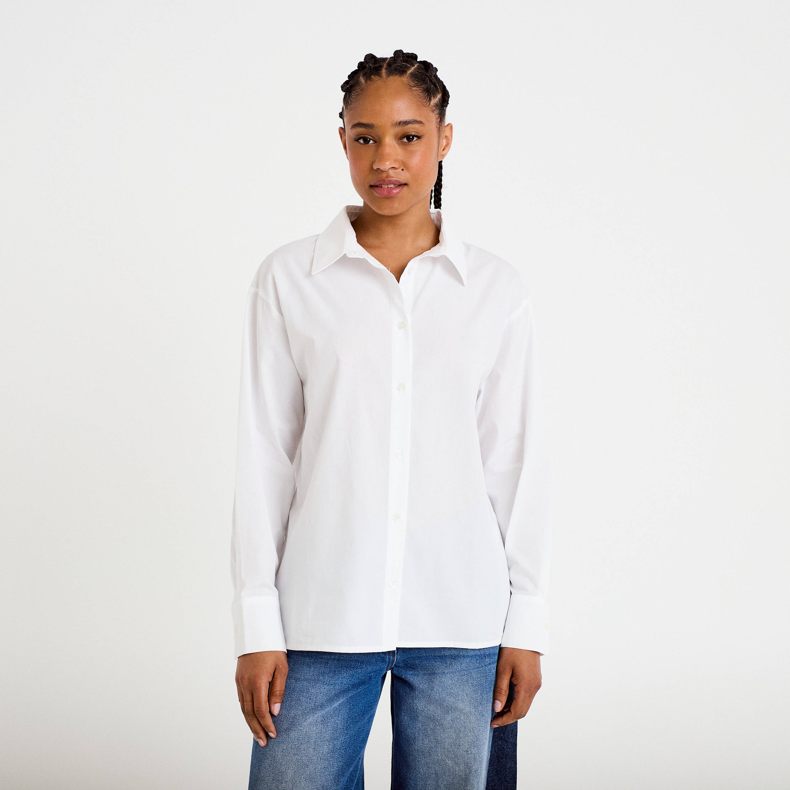 Chemise col am&eacute;ricain manches longues ecru femme