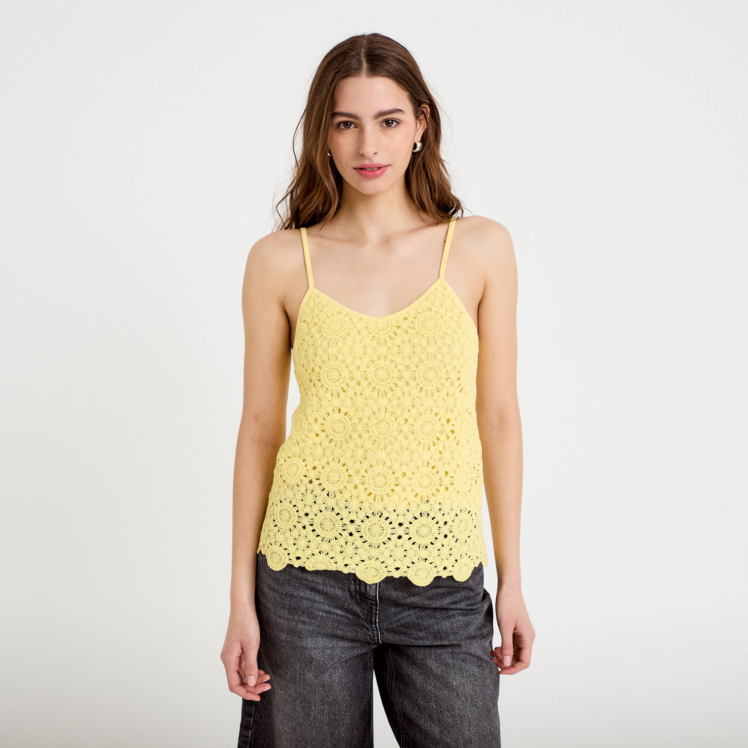 D&eacute;bardeur effet crochet jaune clair femme
