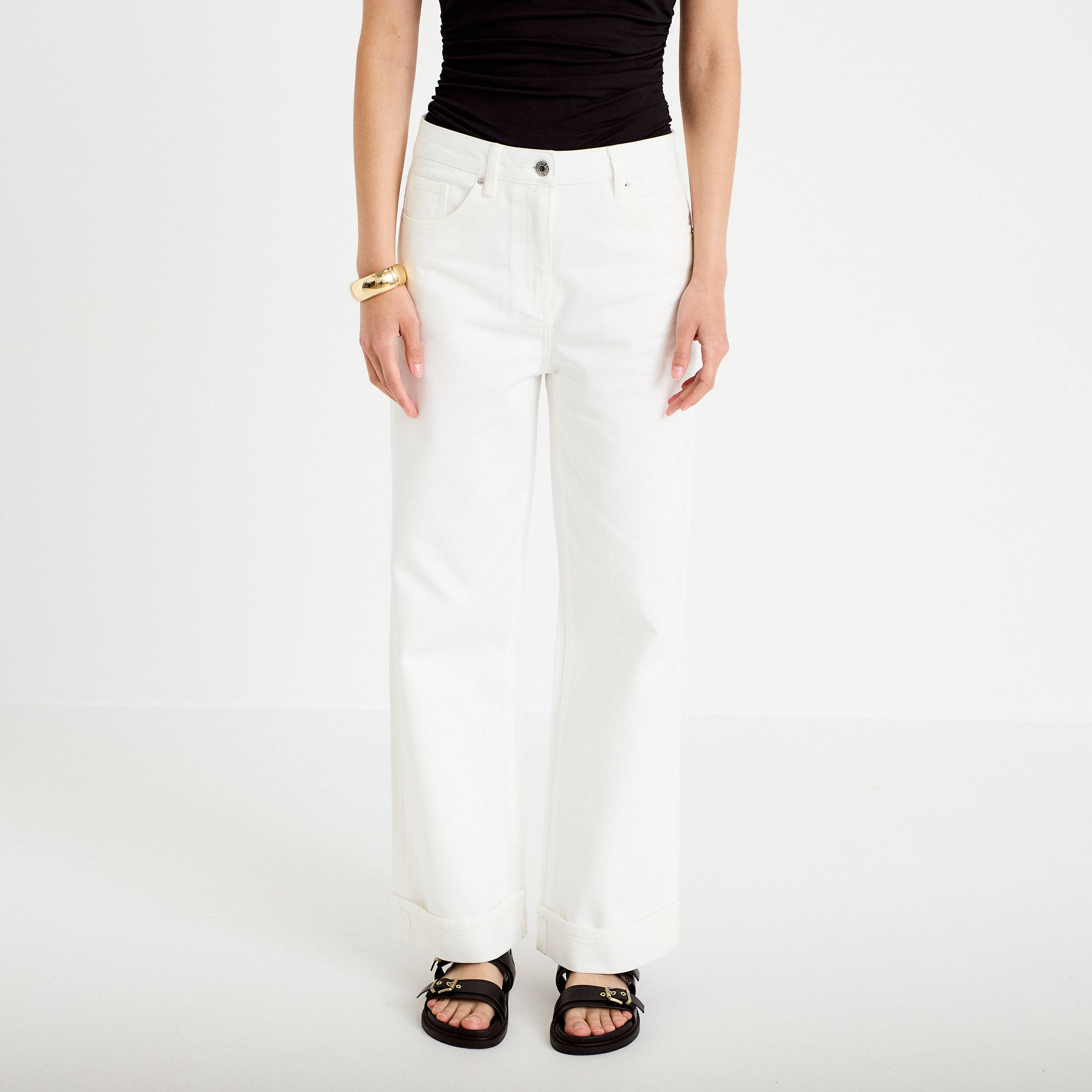 Jean wide leg taille haute ecru femme