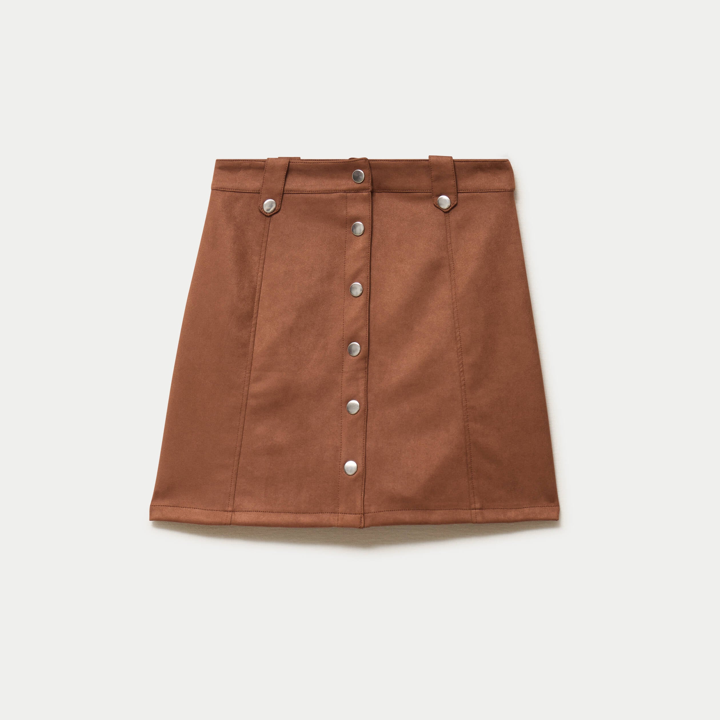 Jupe courte &eacute;vas&eacute;e aspect daim marron femme