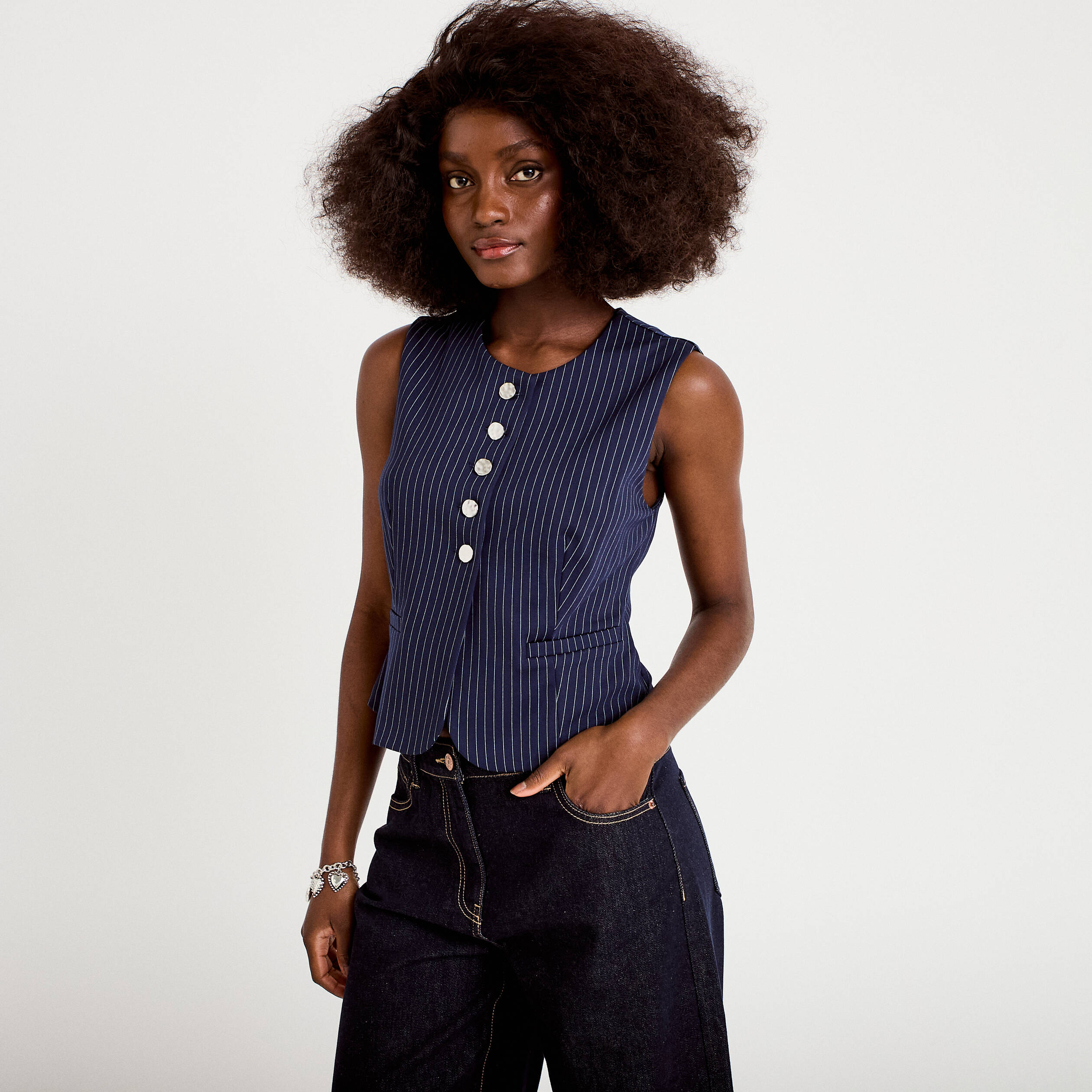 Veston sans manches bleu femme