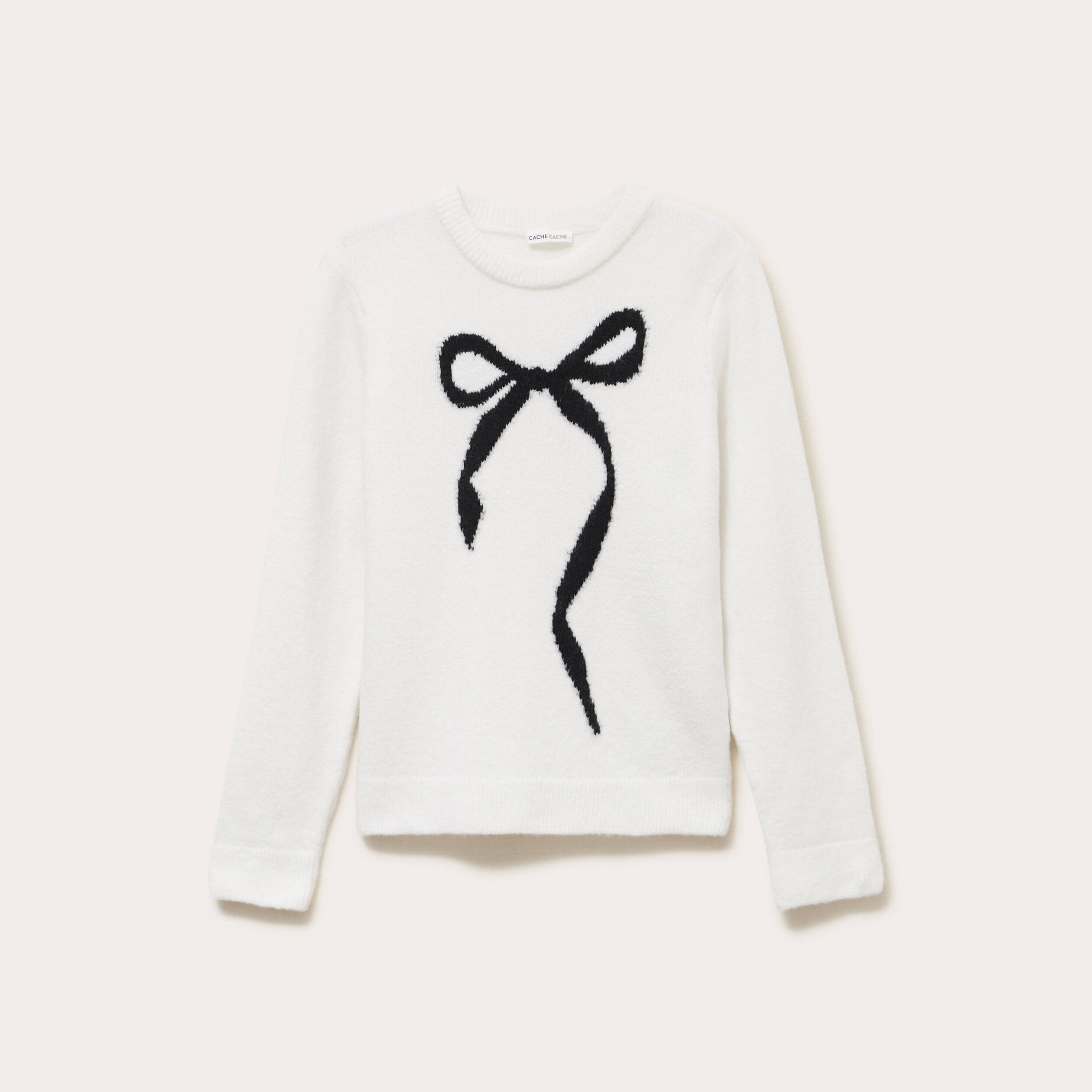 Pull motif noeud ecru femme