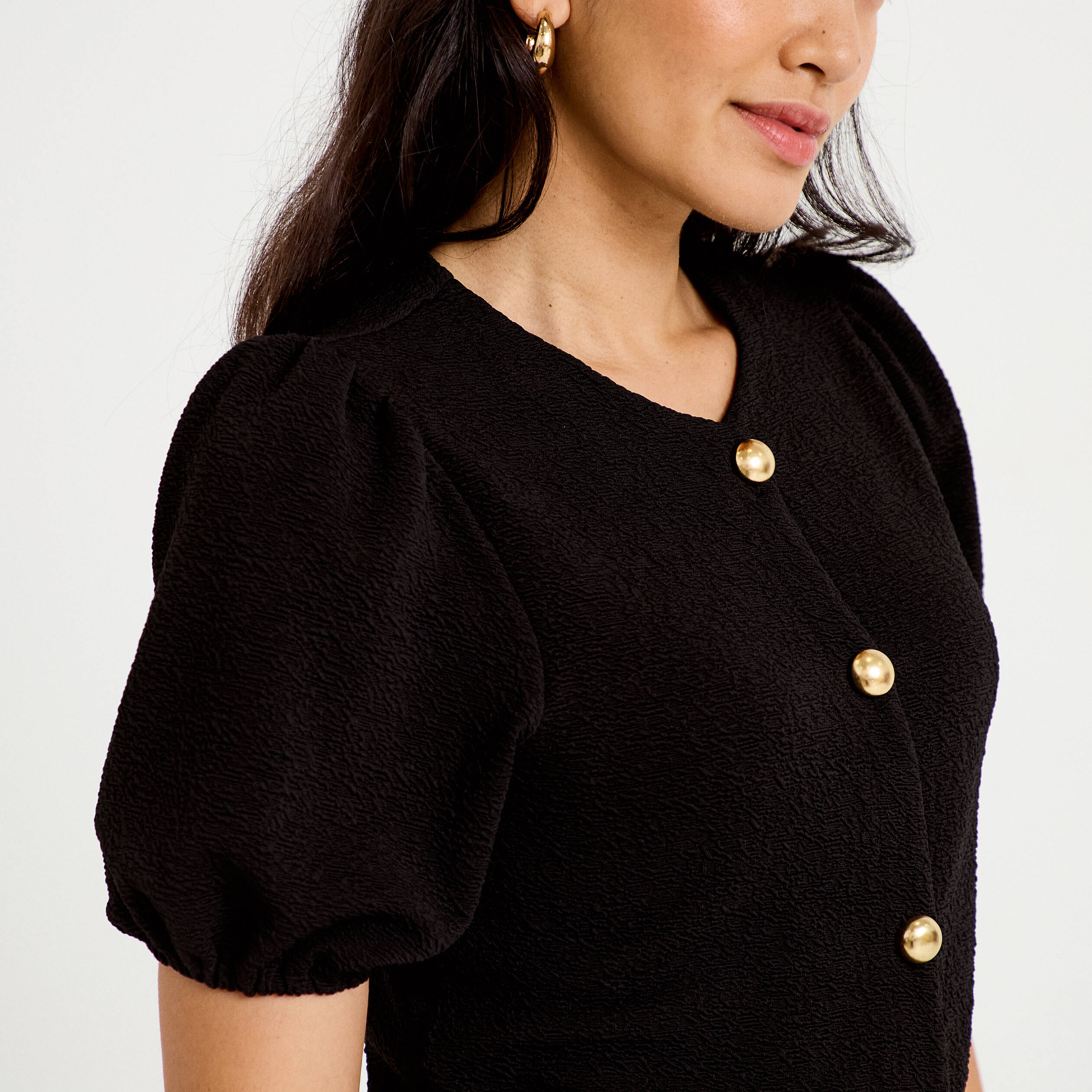 Blouse droite manches courtes noir femme