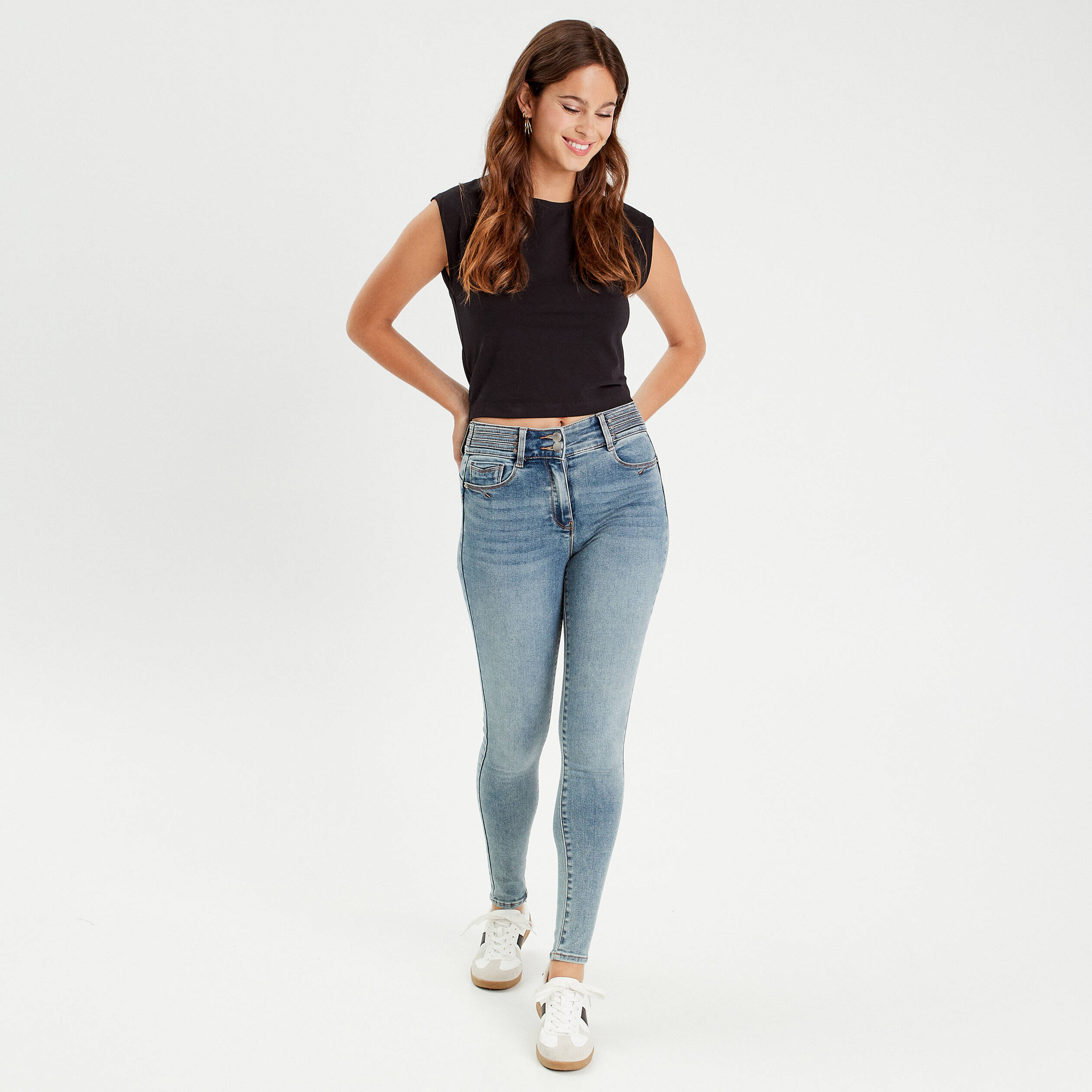 Jeans skinny push-up taille haute denim double stone femme