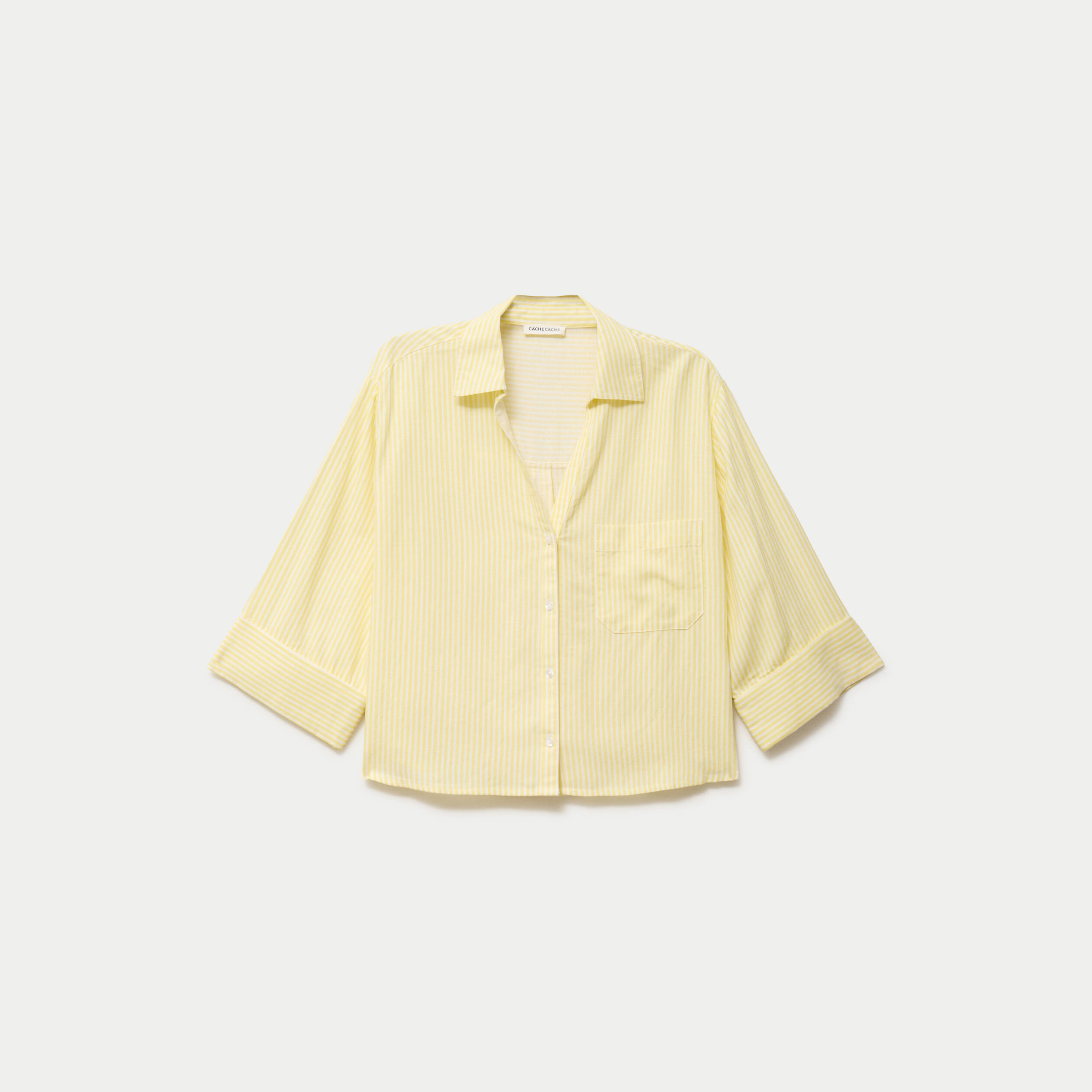 Chemise col classique manches 3/4 jaune clair femme